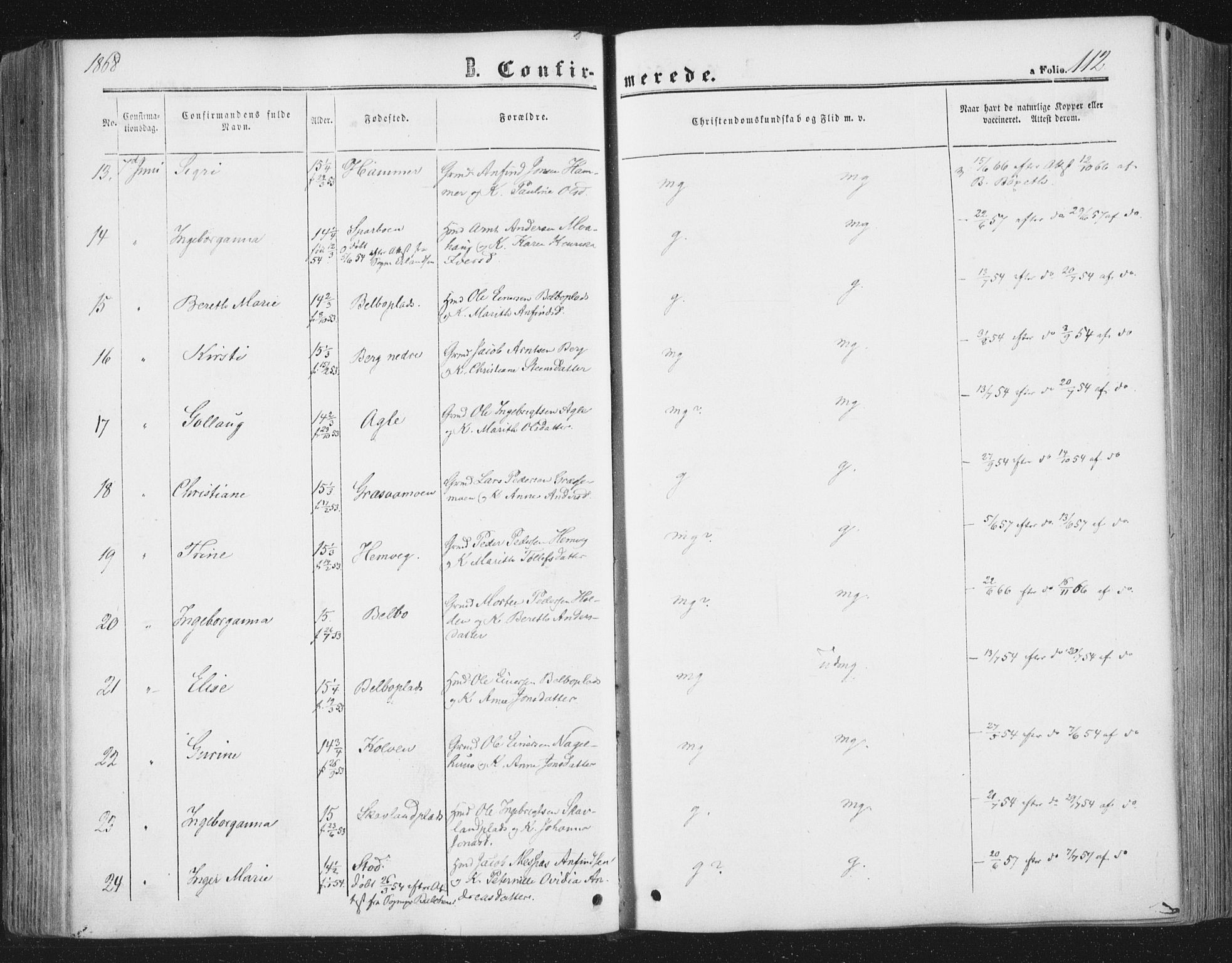 Ministerialprotokoller, klokkerbøker og fødselsregistre - Nord-Trøndelag, SAT/A-1458/749/L0472: Parish register (official) no. 749A06, 1857-1873, p. 112