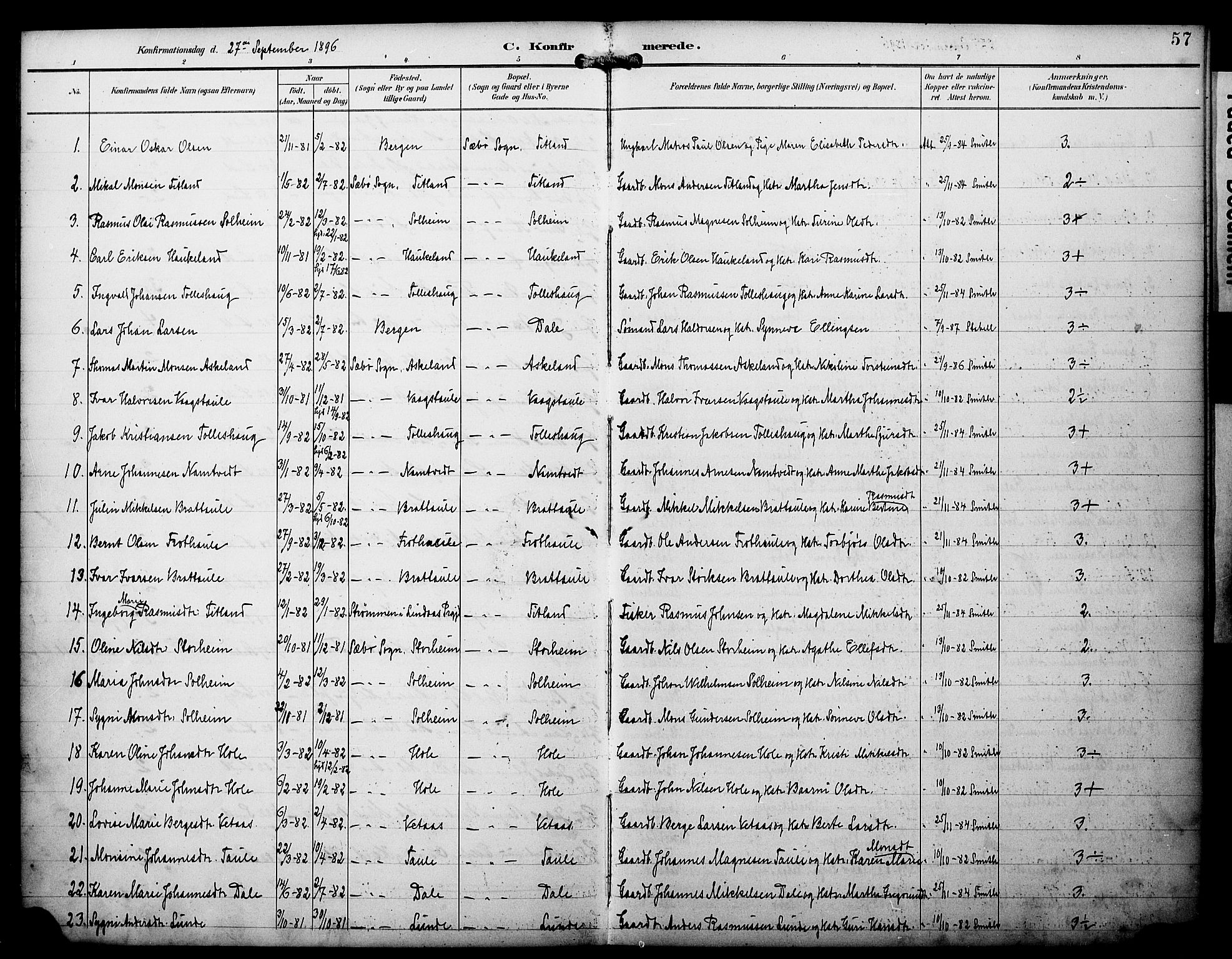 Manger sokneprestembete, AV/SAB-A-76801/H/Haa: Parish register (official) no. D 2, 1894-1908, p. 57