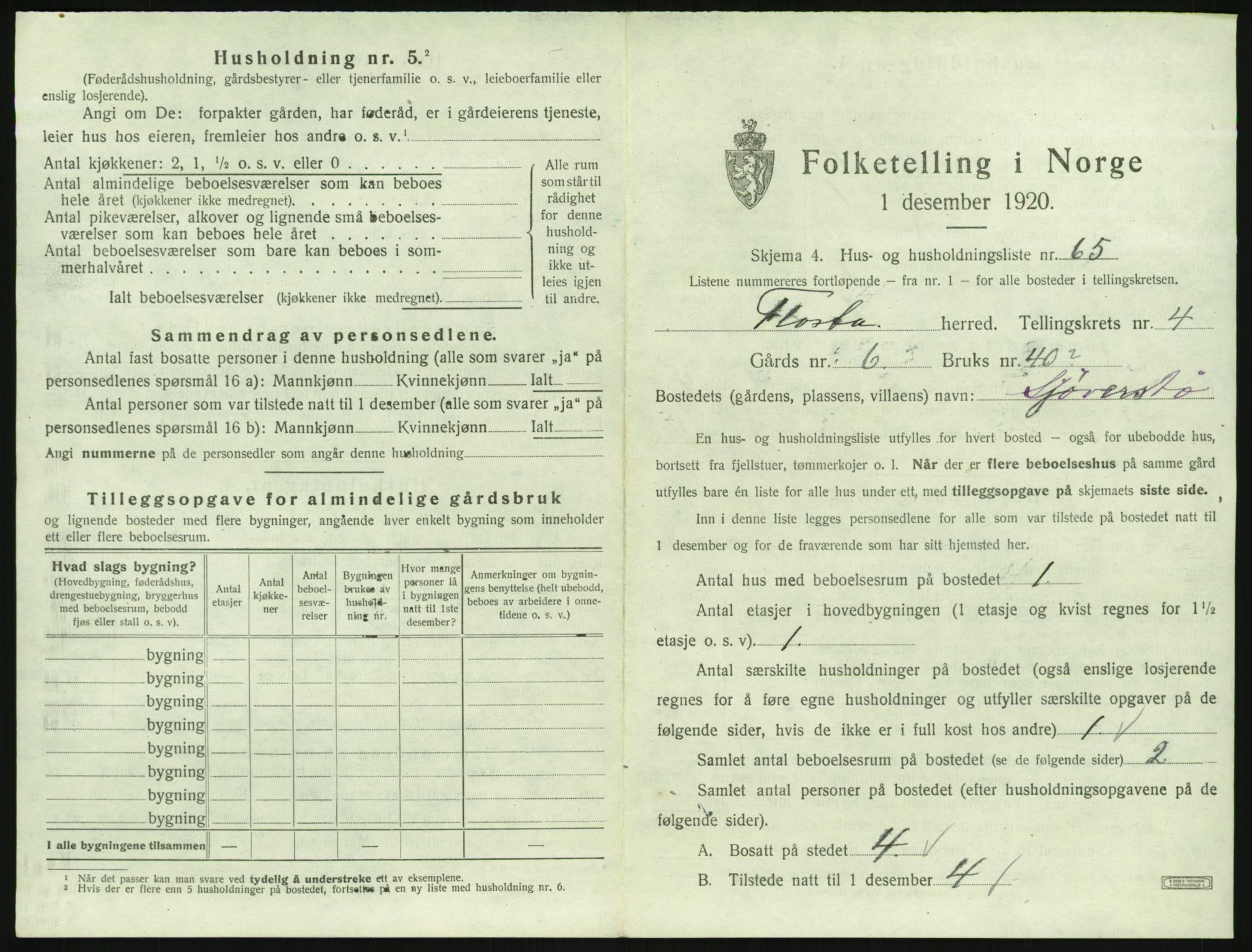 SAK, 1920 census for Flosta, 1920, p. 530