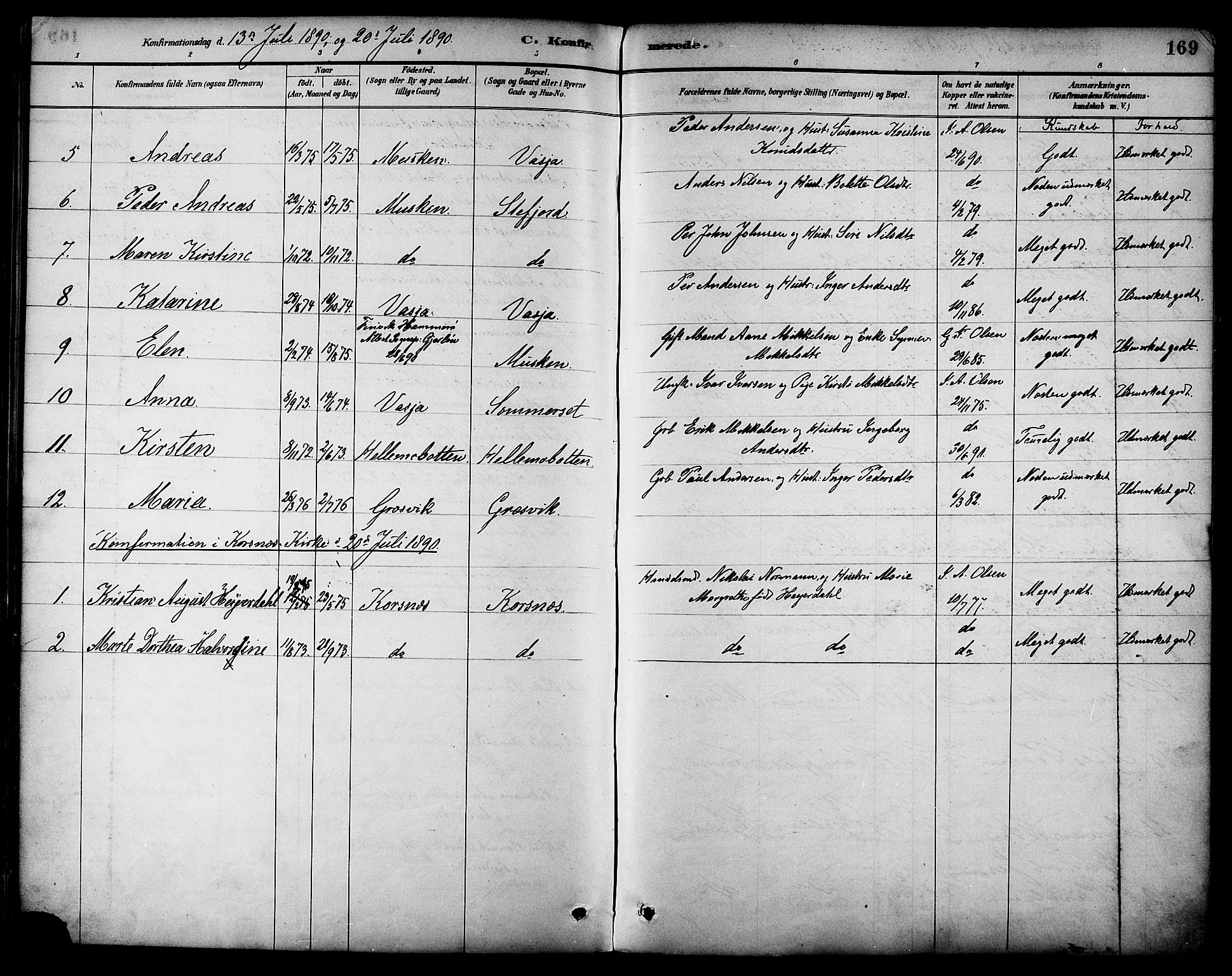 Ministerialprotokoller, klokkerbøker og fødselsregistre - Nordland, AV/SAT-A-1459/861/L0869: Parish register (official) no. 861A04, 1889-1903, p. 169