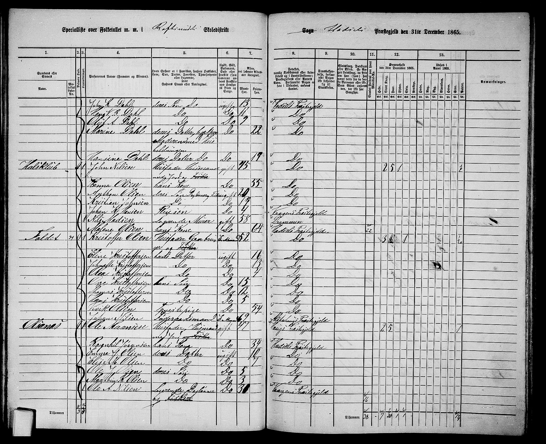 RA, 1865 census for Hadsel, 1865, p. 58