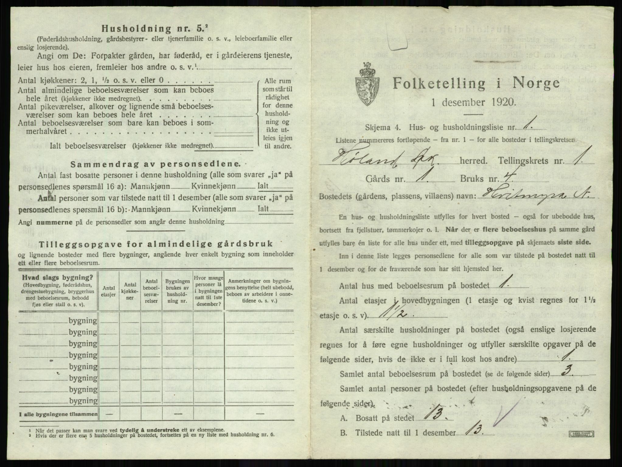 SAO, 1920 census for Høland, 1920, p. 63