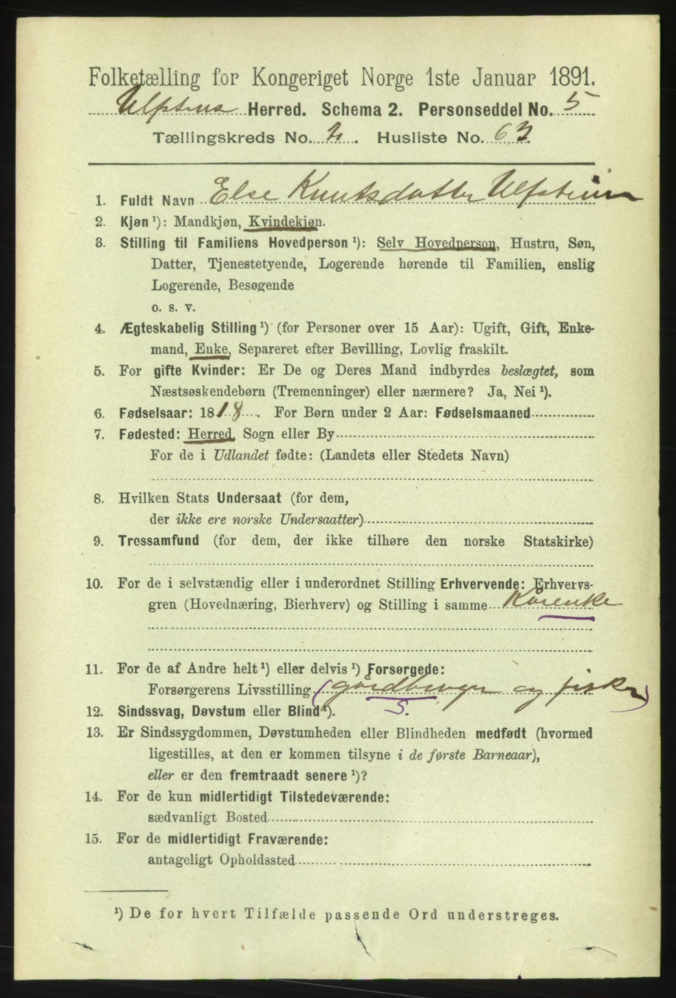 RA, 1891 census for 1516 Ulstein, 1891, p. 723