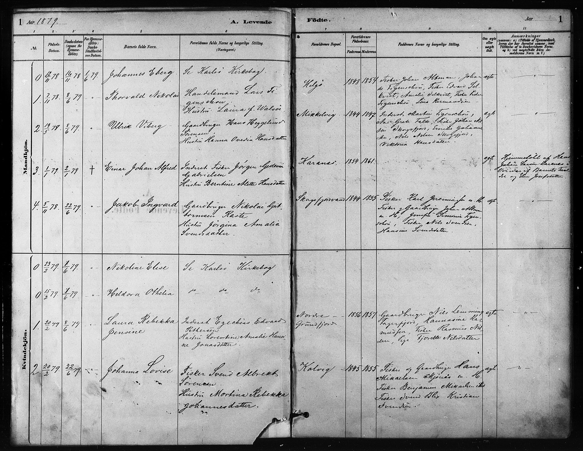 Karlsøy sokneprestembete, SATØ/S-1299/H/Ha/Haa/L0011kirke: Parish register (official) no. 11, 1879-1892, p. 1