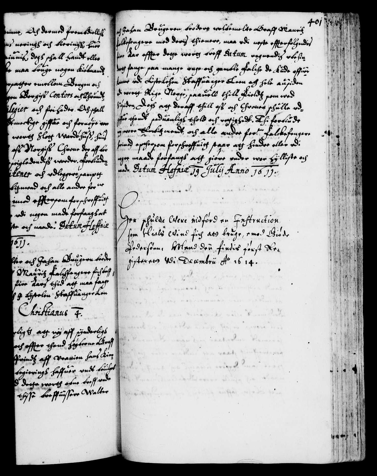 Danske Kanselli 1572-1799, AV/RA-EA-3023/F/Fc/Fca/Fcaa/L0003: Norske registre (mikrofilm), 1596-1616, p. 401a