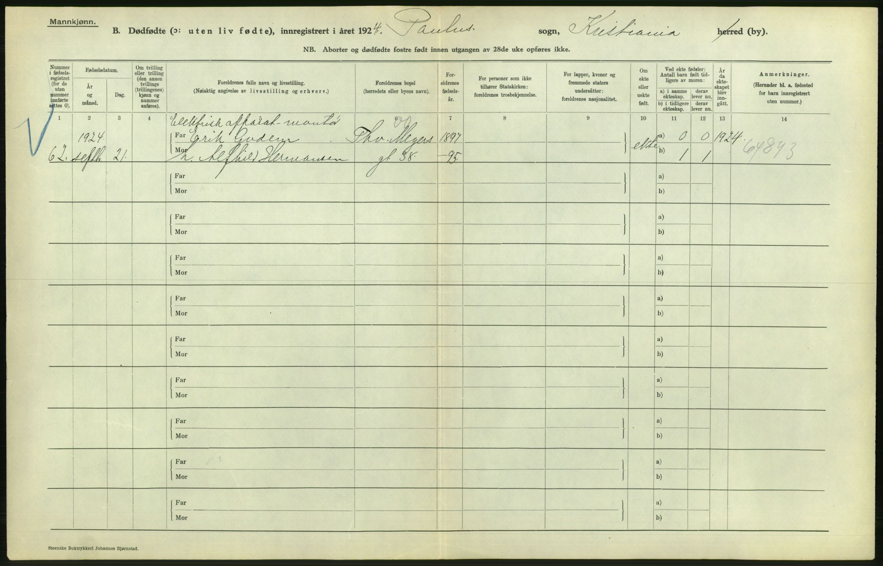 Statistisk sentralbyrå, Sosiodemografiske emner, Befolkning, AV/RA-S-2228/D/Df/Dfc/Dfcd/L0009: Kristiania: Døde kvinner, dødfødte, 1924, p. 622