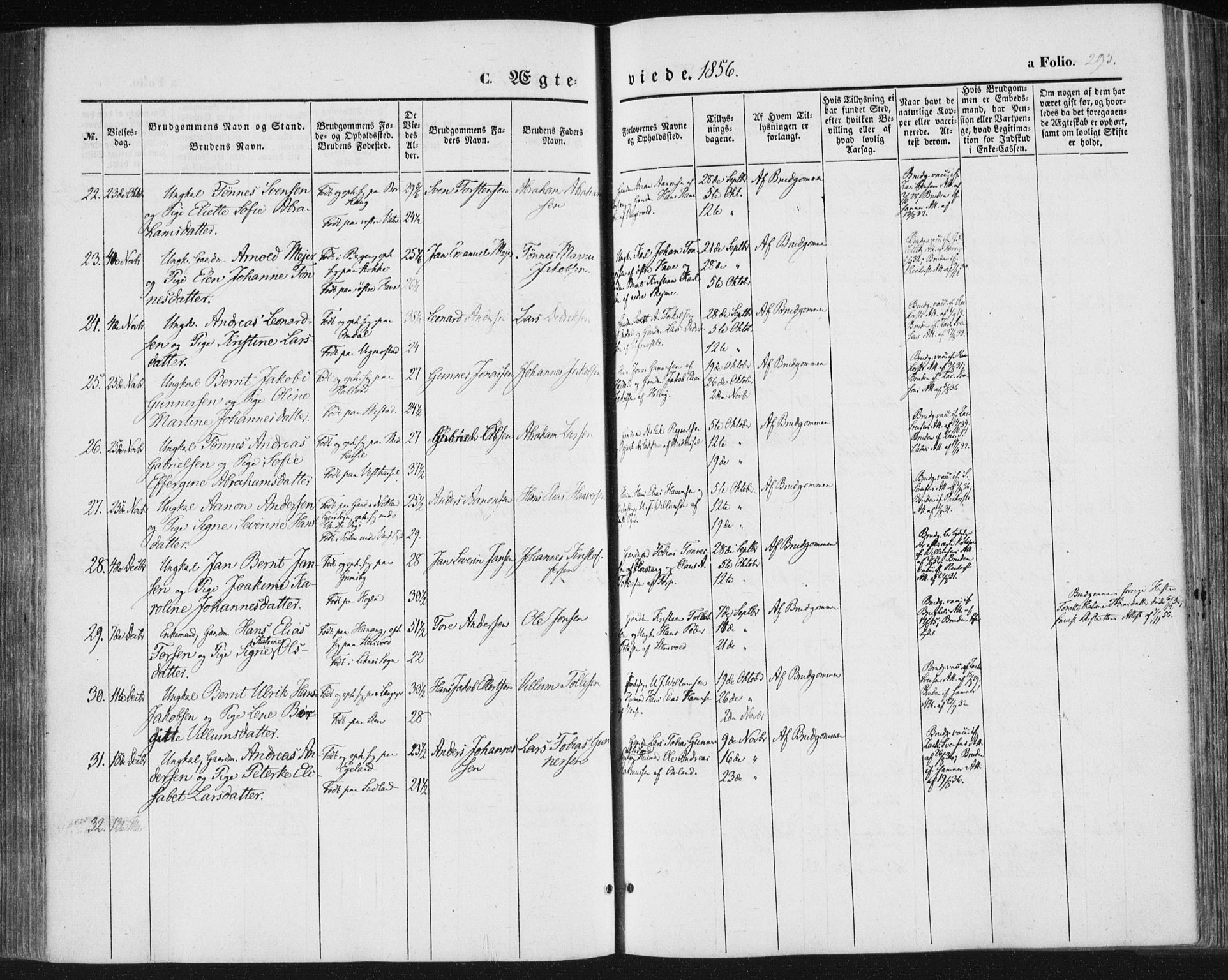 Lista sokneprestkontor, SAK/1111-0027/F/Fa/L0010: Parish register (official) no. A 10, 1846-1861, p. 295