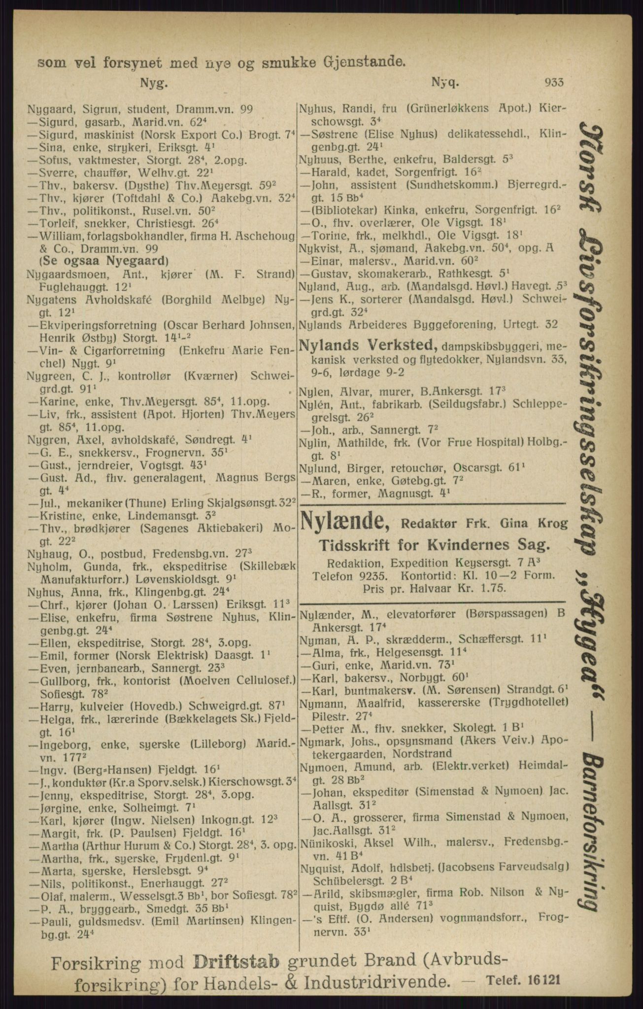 Kristiania/Oslo adressebok, PUBL/-, 1916, p. 933