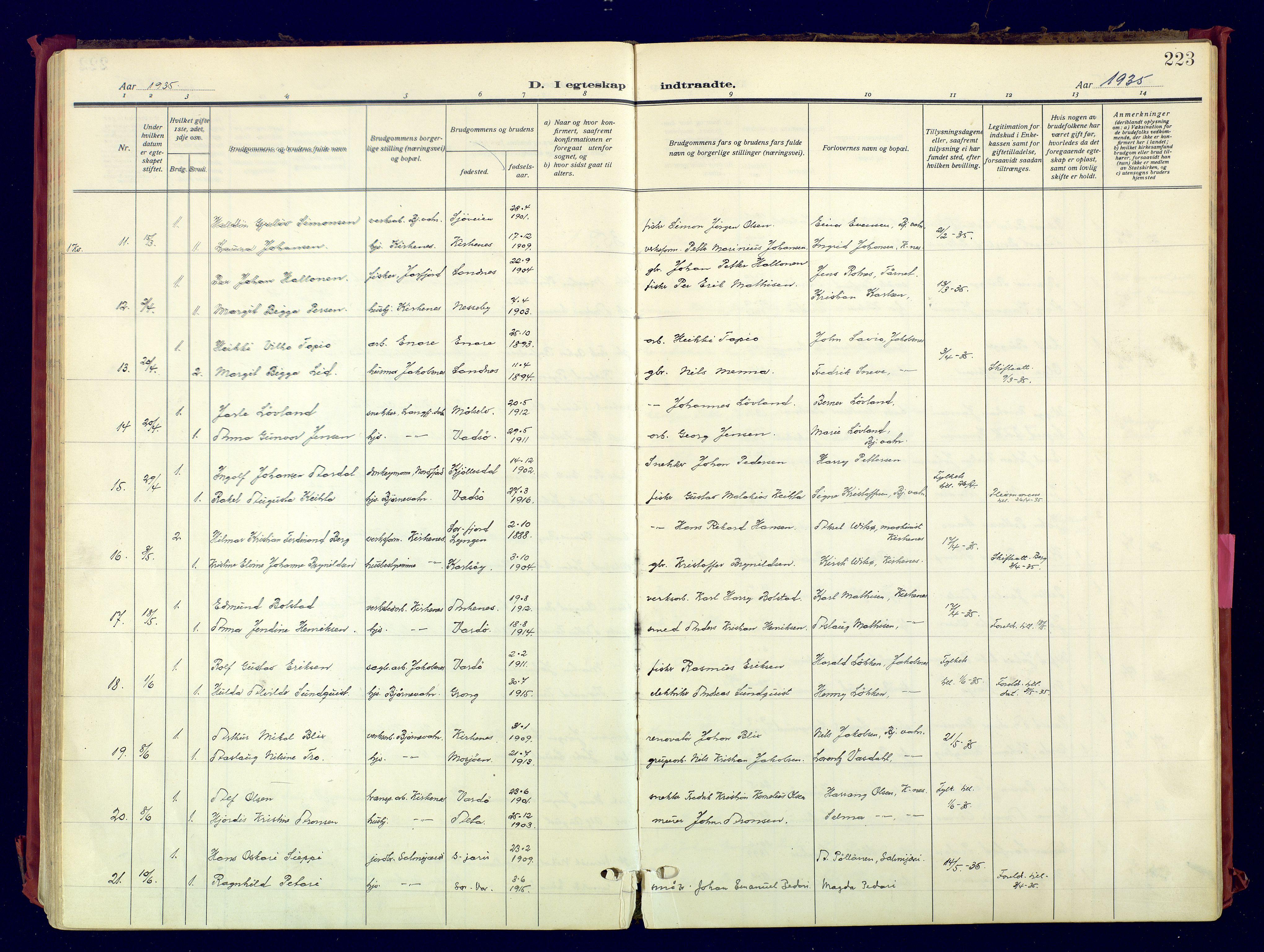 Sør-Varanger sokneprestkontor, AV/SATØ-S-1331/H/Ha/L0007kirke: Parish register (official) no. 7, 1927-1937, p. 223