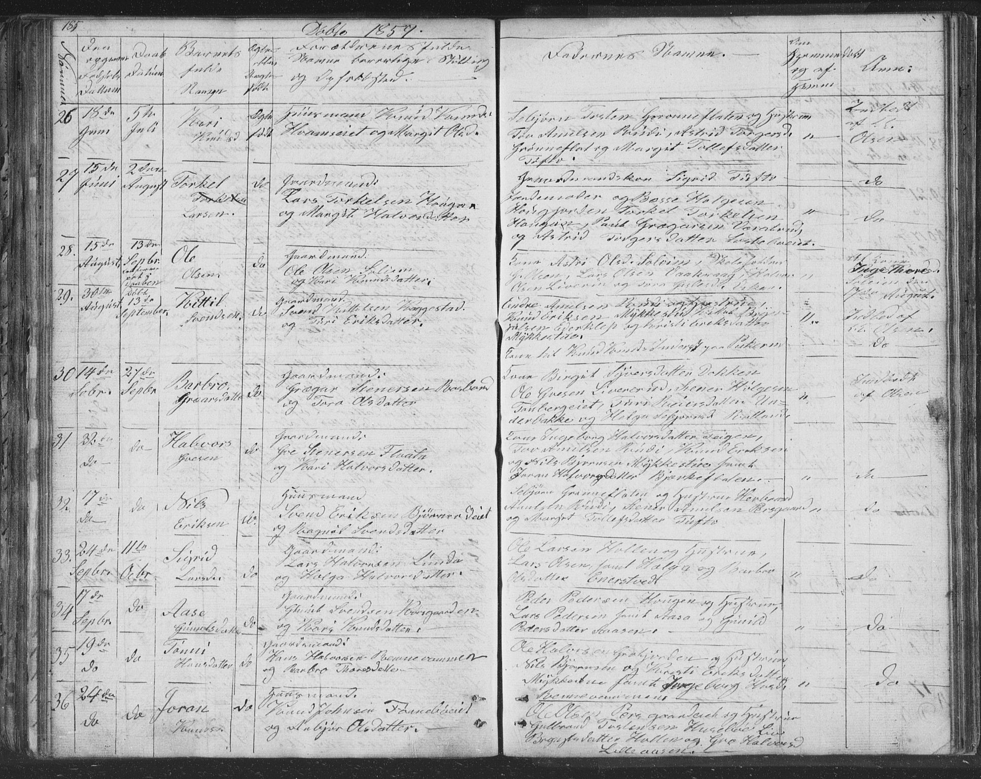 Nore kirkebøker, AV/SAKO-A-238/F/Fc/L0002: Parish register (official) no. III 2, 1836-1861, p. 185