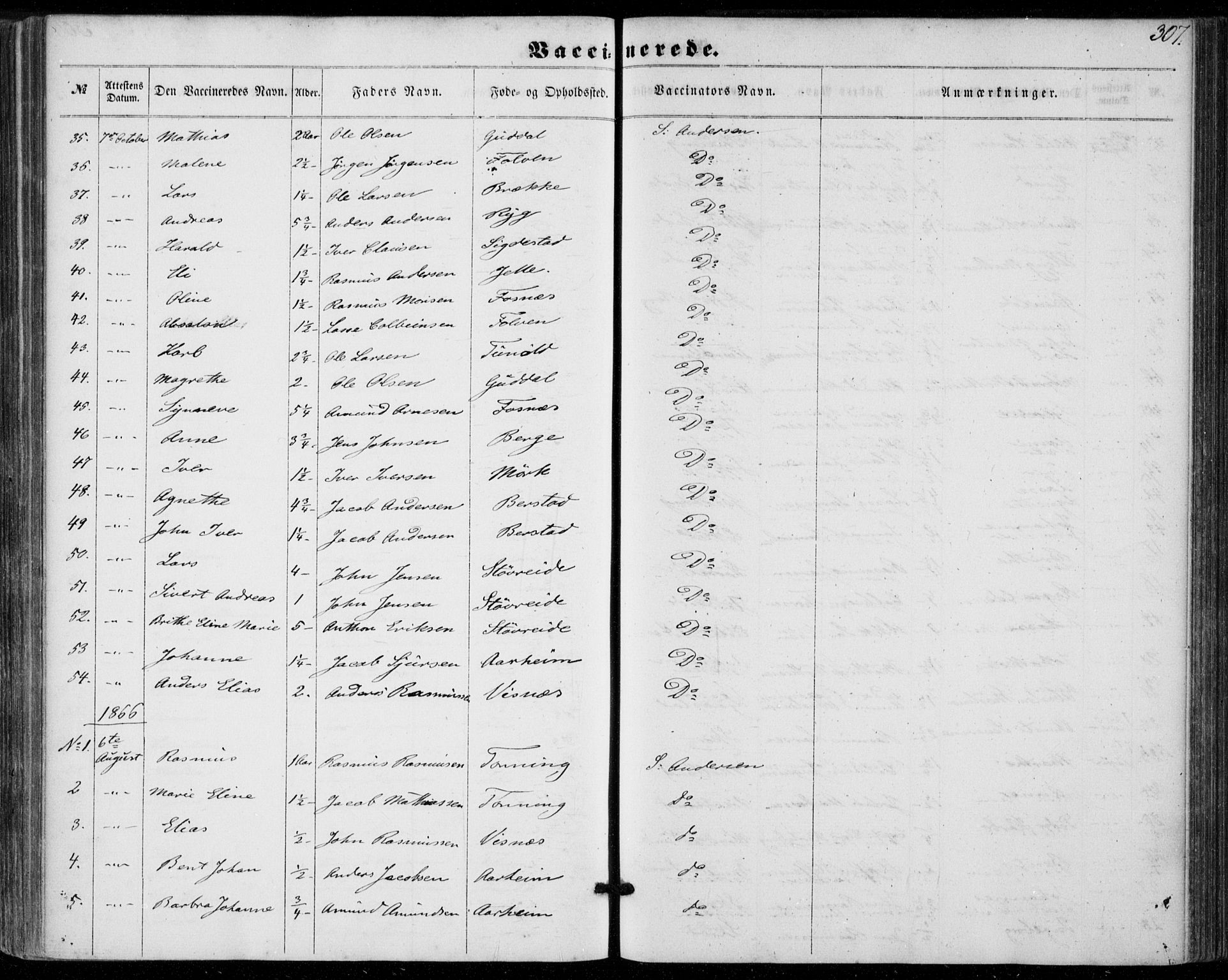 Stryn Sokneprestembete, SAB/A-82501: Parish register (official) no. A 3, 1862-1877, p. 307
