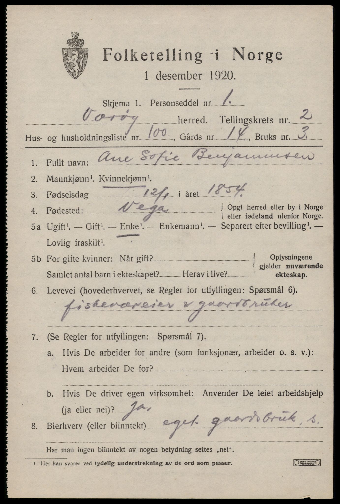 SAT, 1920 census for Værøy, 1920, p. 2121