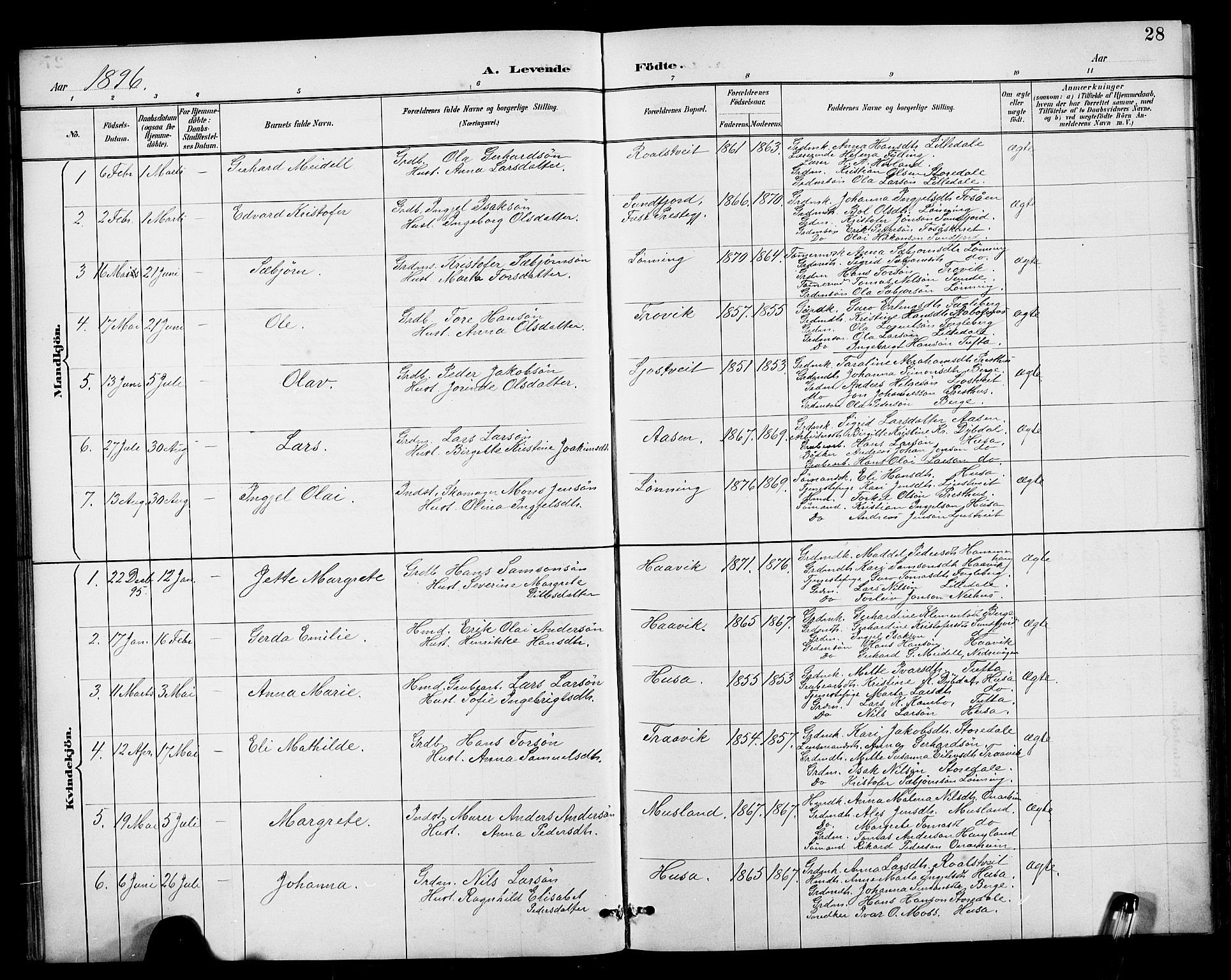 Kvinnherad sokneprestembete, AV/SAB-A-76401/H/Hab: Parish register (copy) no. E 1, 1885-1921, p. 28