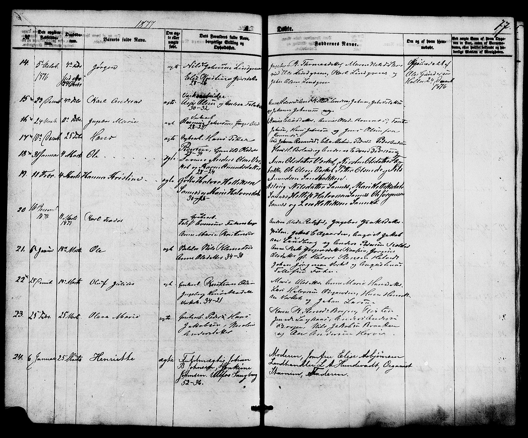 Holla kirkebøker, AV/SAKO-A-272/F/Fa/L0007: Parish register (official) no. 7, 1869-1881, p. 77