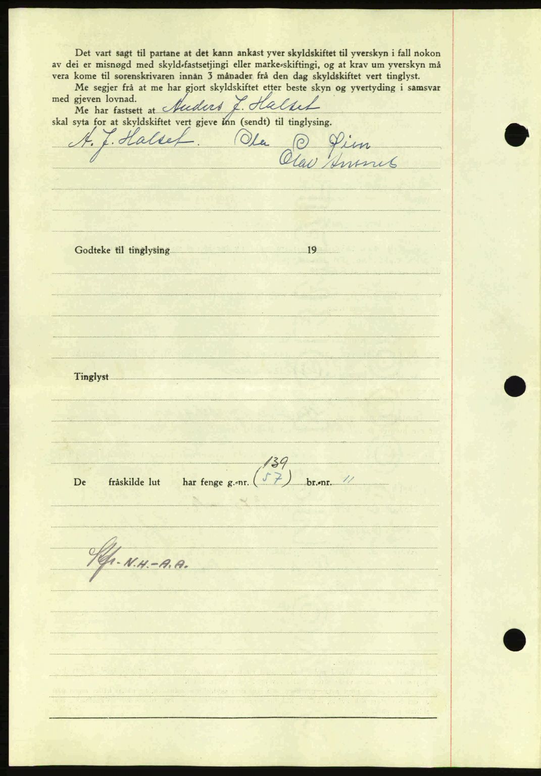 Nordmøre sorenskriveri, AV/SAT-A-4132/1/2/2Ca: Mortgage book no. A100a, 1945-1945, Diary no: : 1194/1945