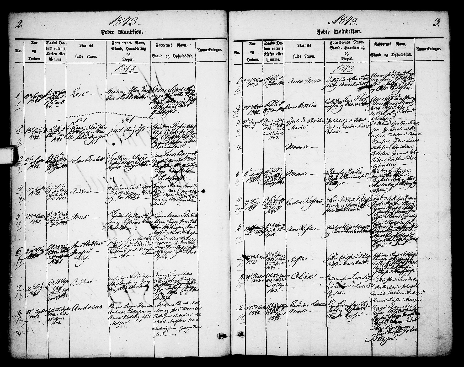 Skien kirkebøker, AV/SAKO-A-302/F/Fa/L0006b: Parish register (official) no. 6B, 1843-1846, p. 2-3