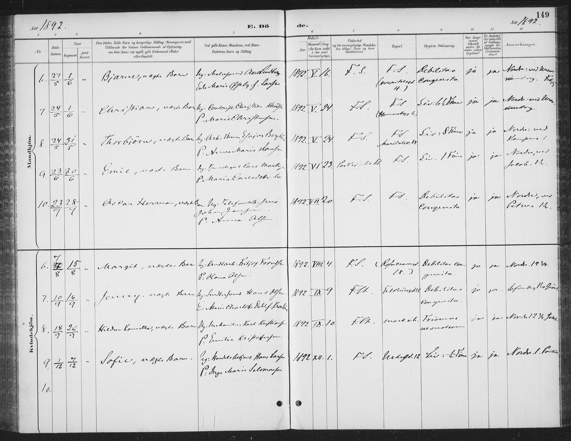 Rikshospitalet prestekontor Kirkebøker, SAO/A-10309b/F/L0010: Parish register (official) no. 10, 1888-1912, p. 149