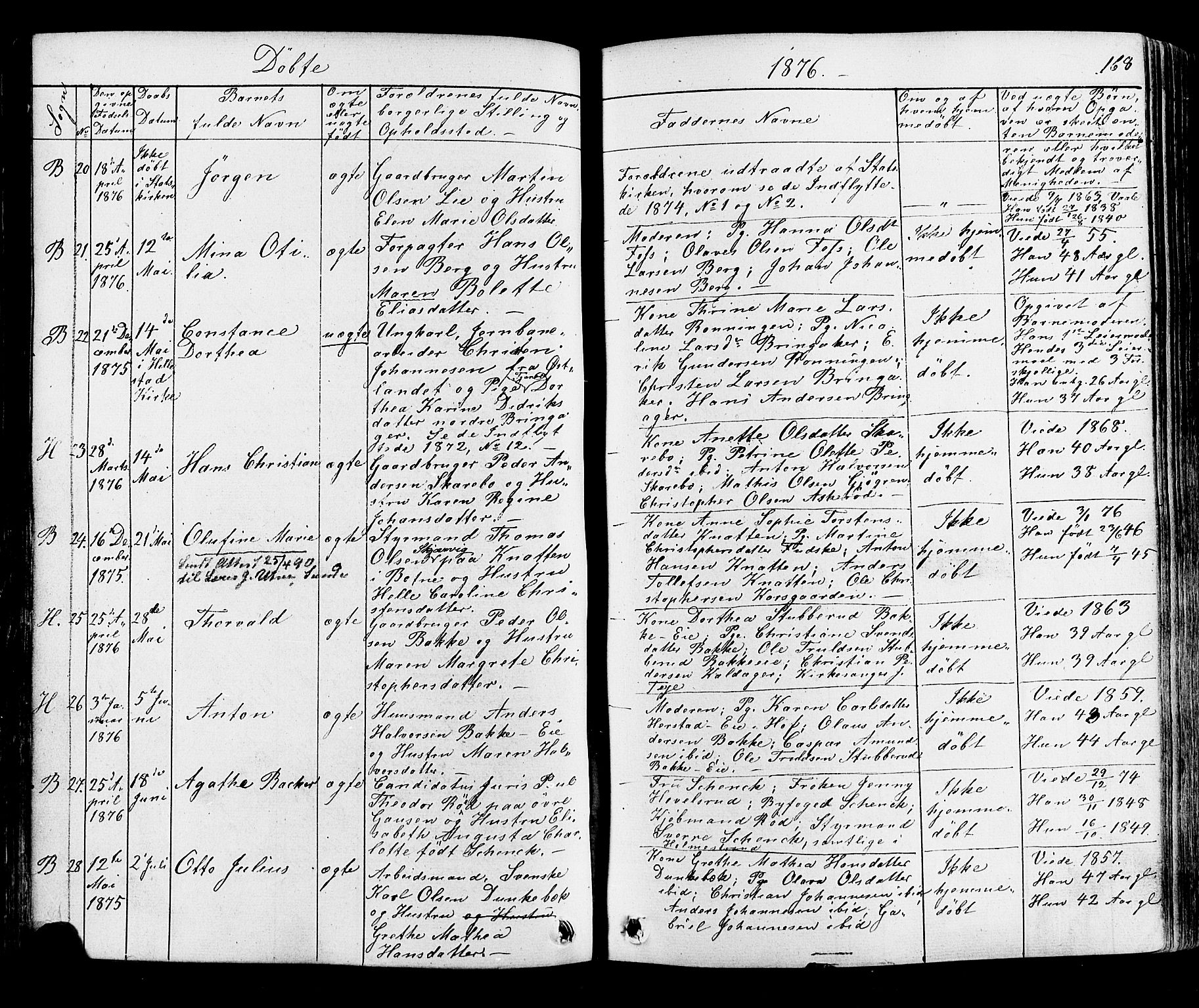 Botne kirkebøker, AV/SAKO-A-340/F/Fa/L0006: Parish register (official) no. I 6, 1836-1877, p. 168