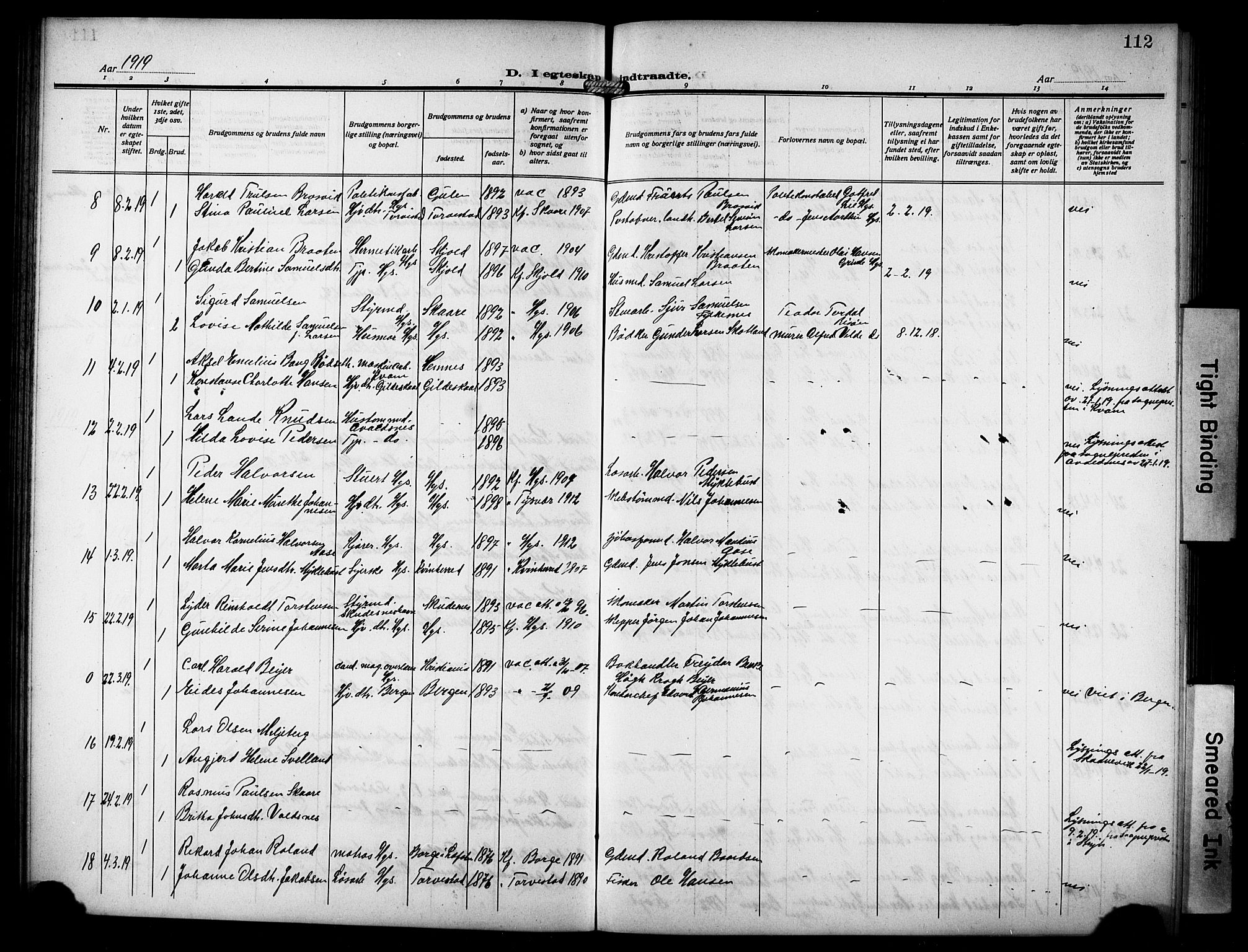 Haugesund sokneprestkontor, AV/SAST-A -101863/H/Ha/Hab/L0008: Parish register (copy) no. B 8, 1909-1921, p. 112