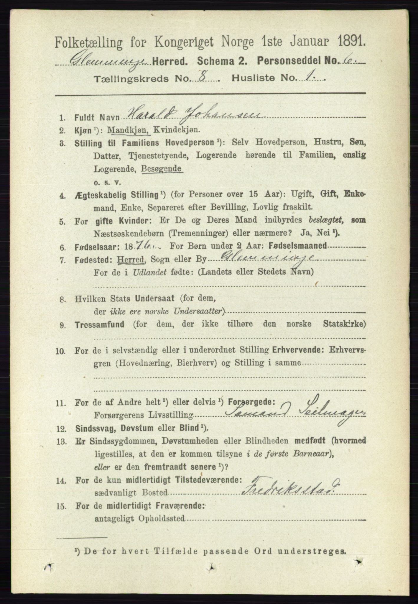 RA, 1891 census for 0132 Glemmen, 1891, p. 9311