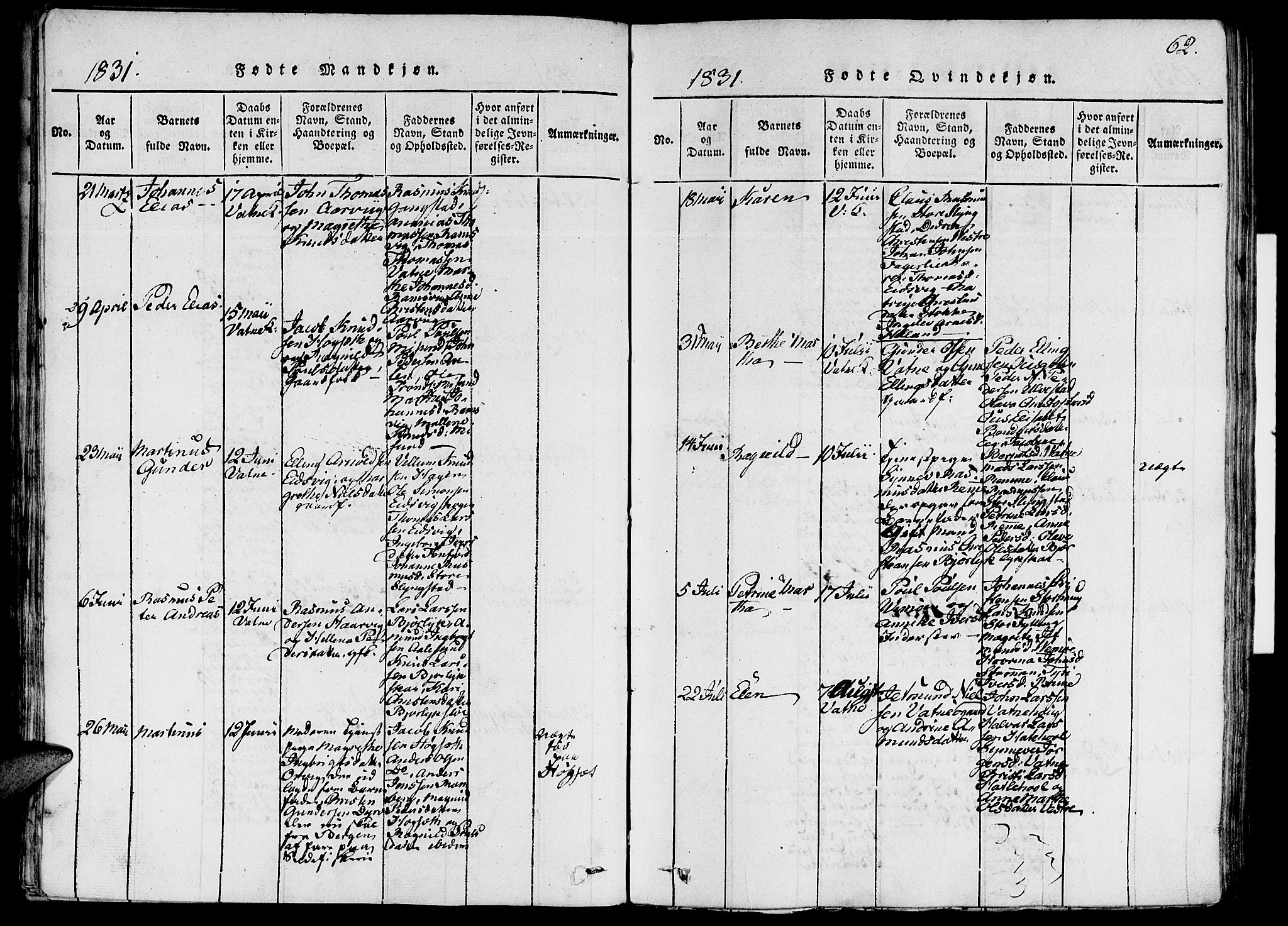 Ministerialprotokoller, klokkerbøker og fødselsregistre - Møre og Romsdal, SAT/A-1454/524/L0351: Parish register (official) no. 524A03, 1816-1838, p. 62