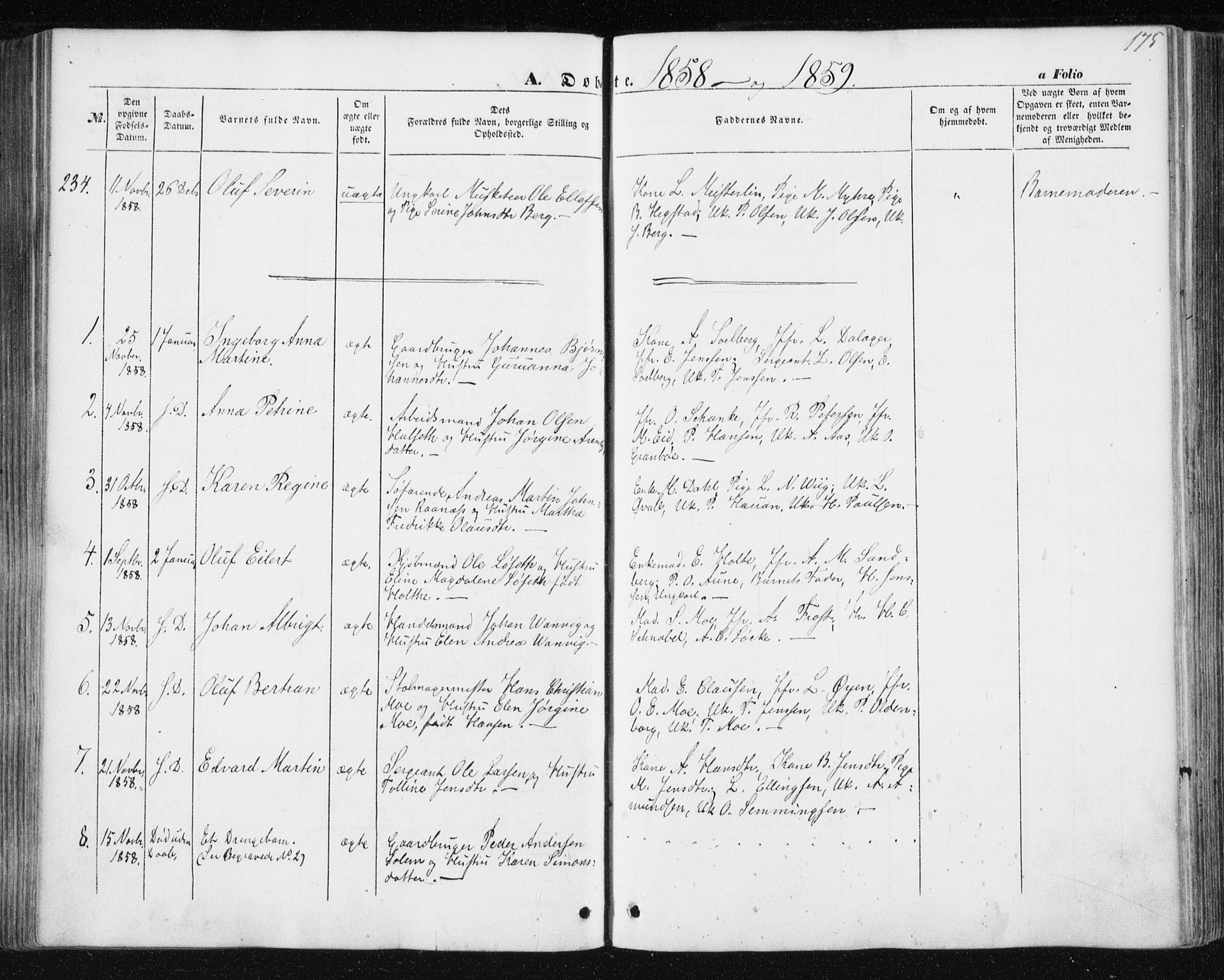 Ministerialprotokoller, klokkerbøker og fødselsregistre - Sør-Trøndelag, SAT/A-1456/602/L0112: Parish register (official) no. 602A10, 1848-1859, p. 175