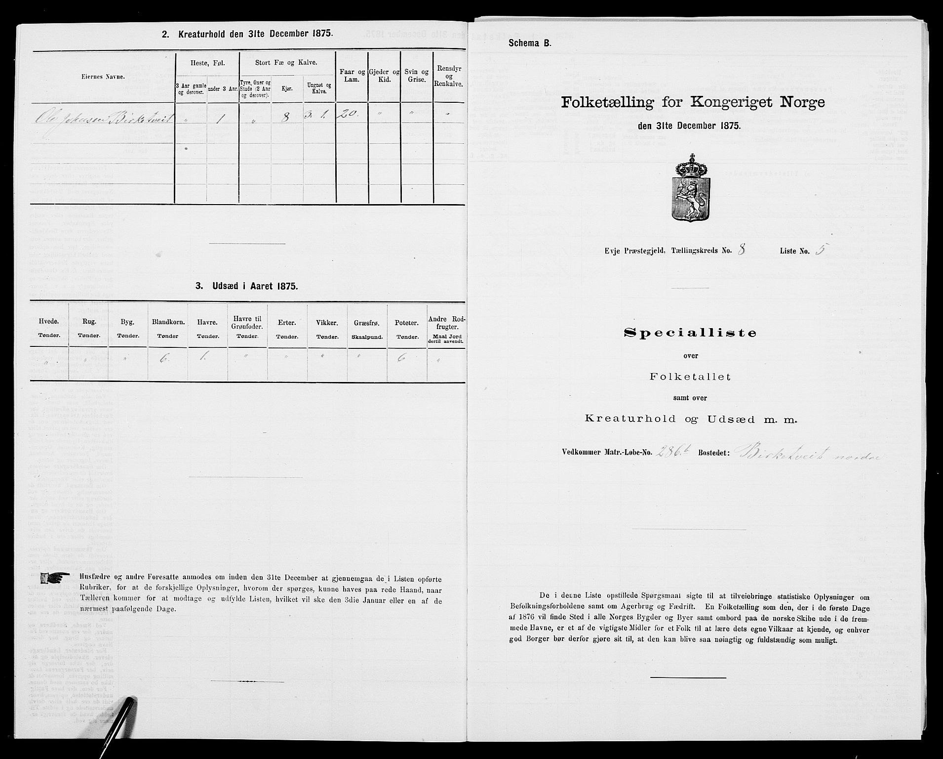 SAK, 1875 census for 0934P Evje, 1875, p. 682