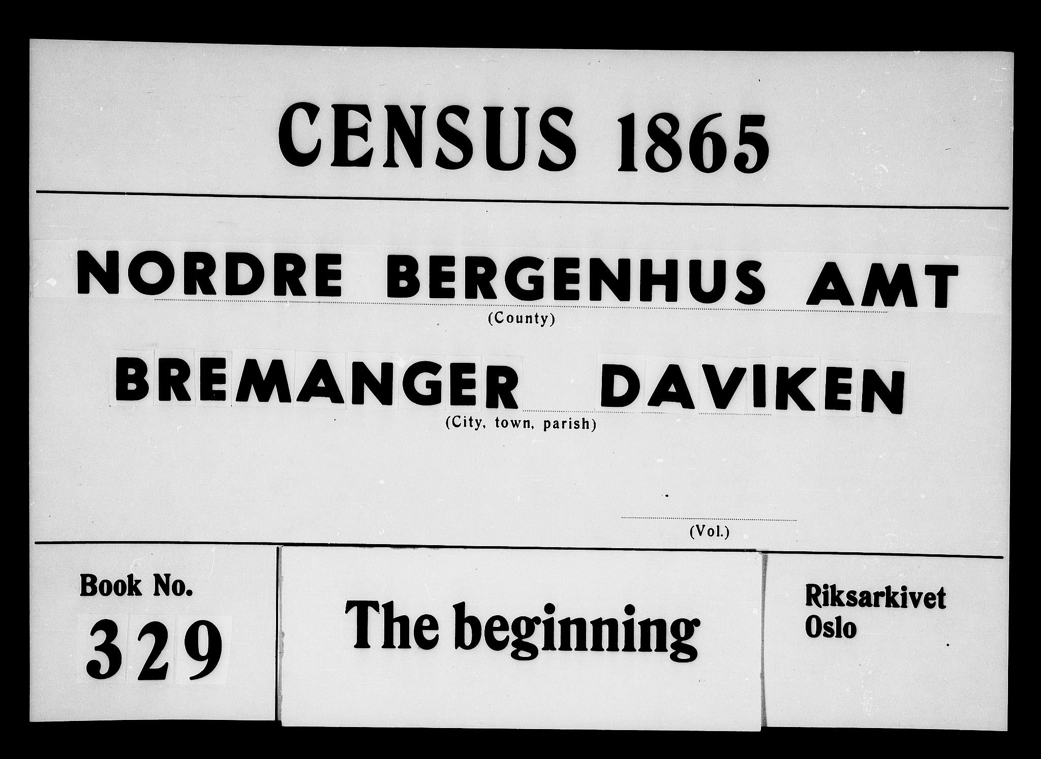 RA, 1865 census for Bremanger, 1865, p. 1