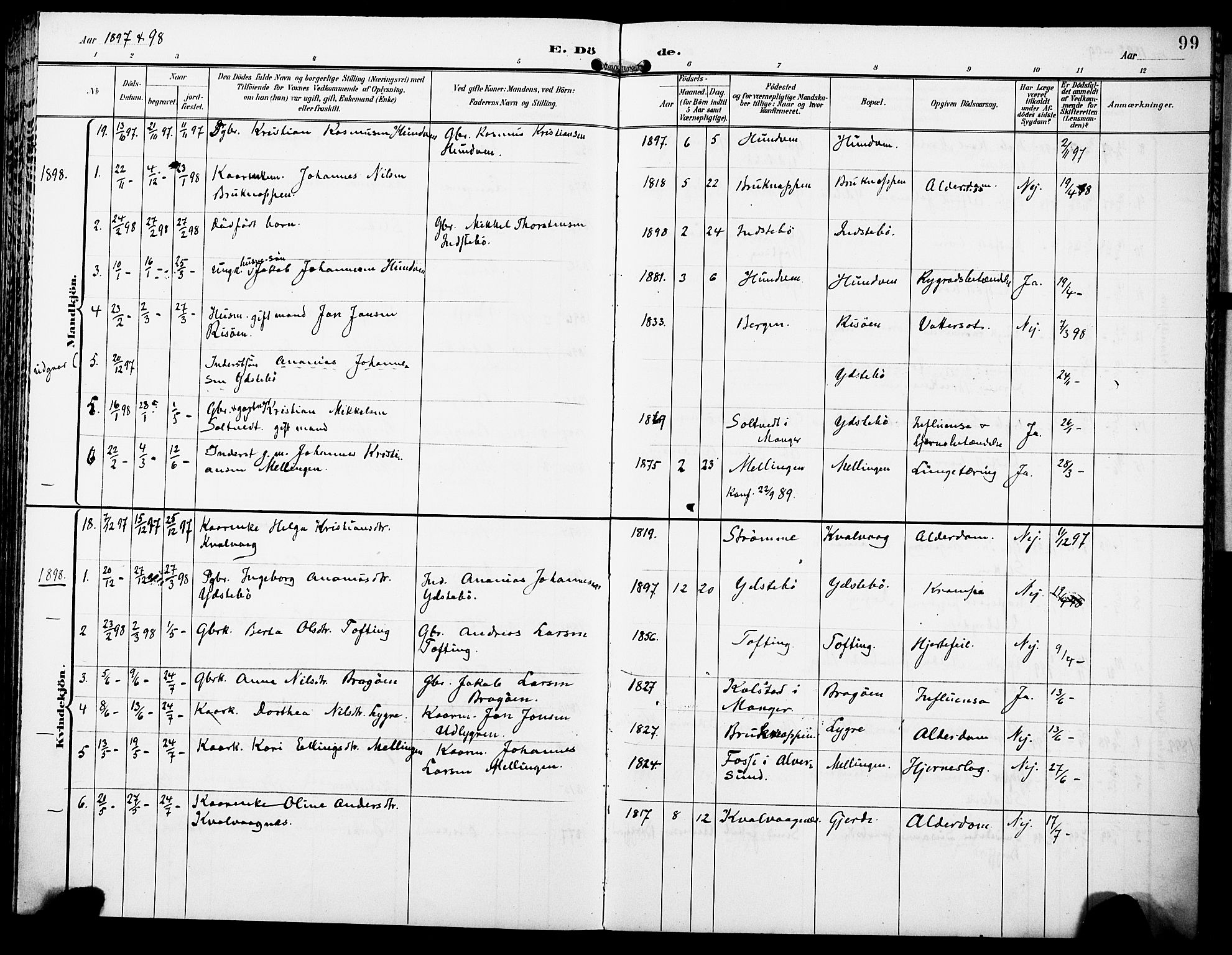 Lindås Sokneprestembete, AV/SAB-A-76701/H/Haa/Haae/L0002: Parish register (official) no. E 2, 1897-1912, p. 99