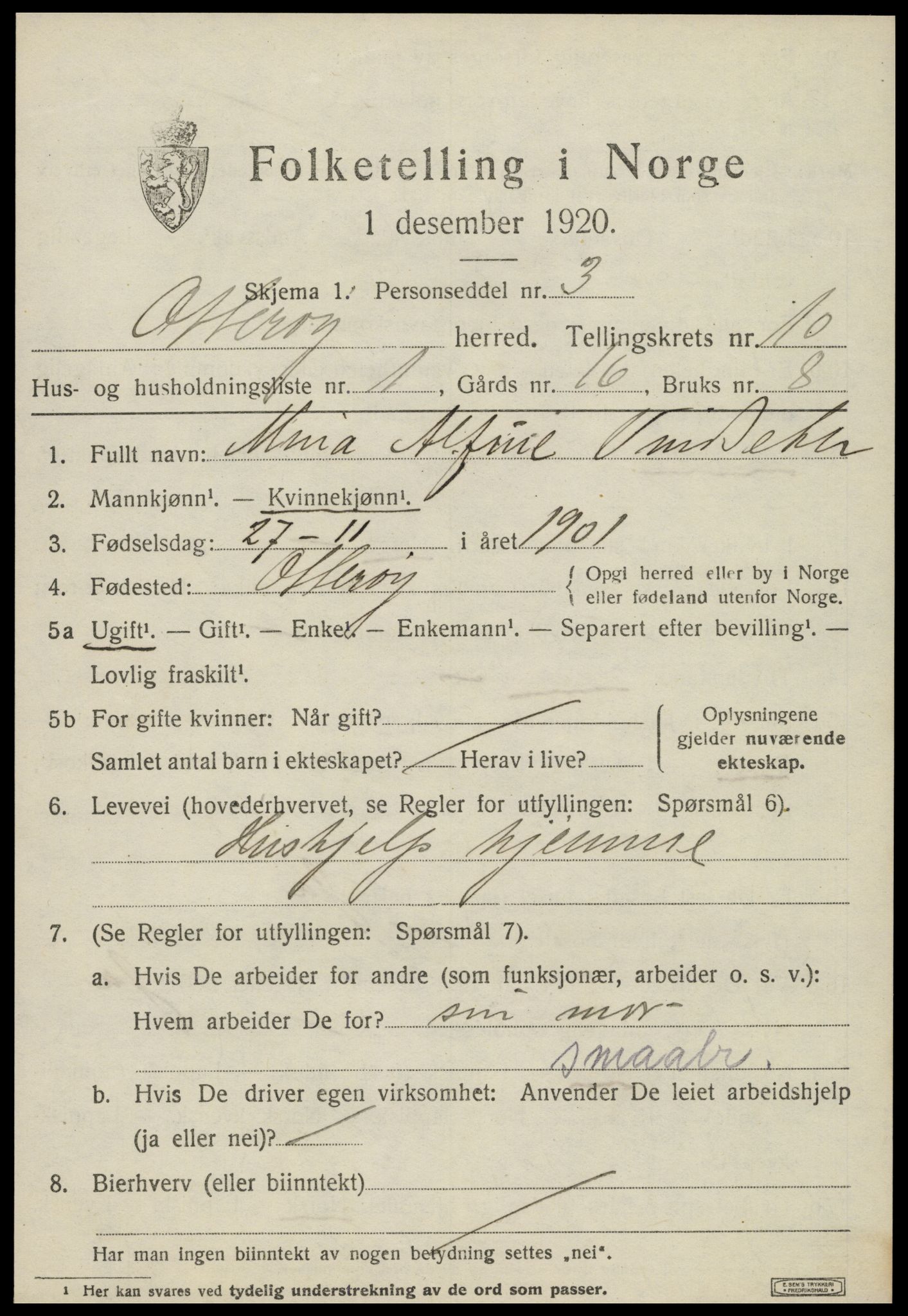 SAT, 1920 census for Otterøy, 1920, p. 3549