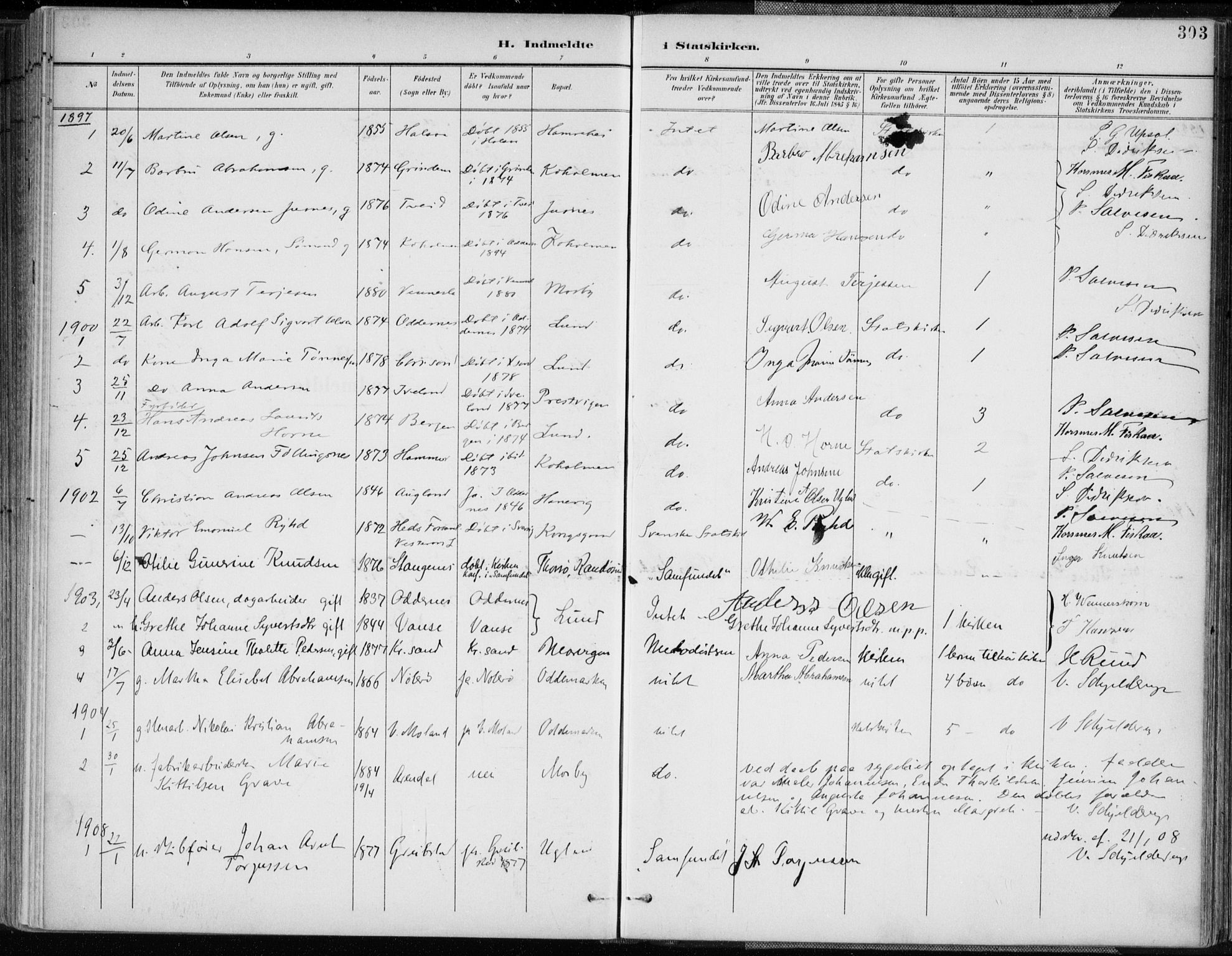 Oddernes sokneprestkontor, SAK/1111-0033/F/Fa/Faa/L0010: Parish register (official) no. A 10, 1897-1911, p. 303