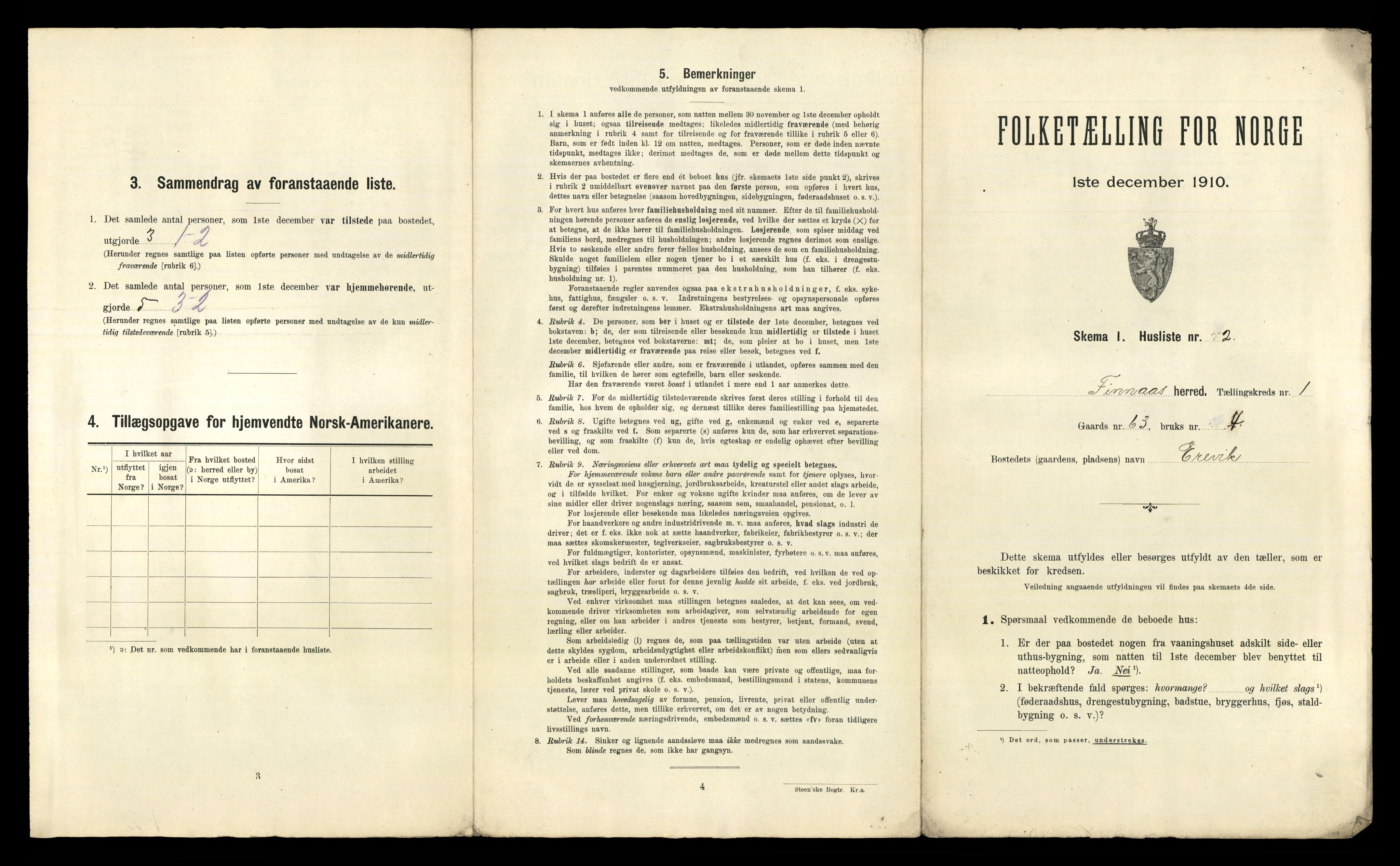 RA, 1910 census for Finnås, 1910, p. 62