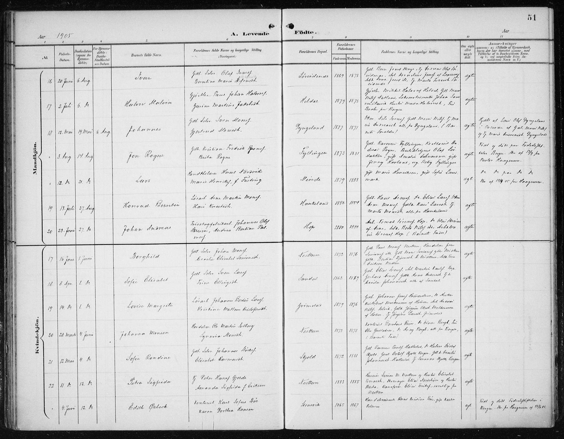 Fana Sokneprestembete, AV/SAB-A-75101/H/Haa/Haai/L0003: Parish register (official) no. I 3, 1900-1912, p. 51