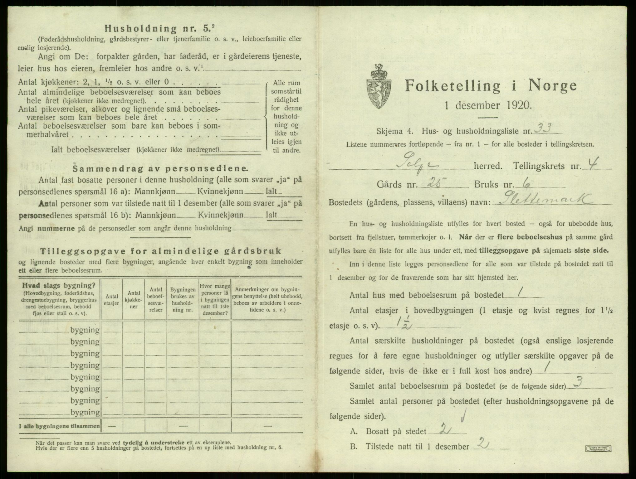 SAB, 1920 census for Selje, 1920, p. 352