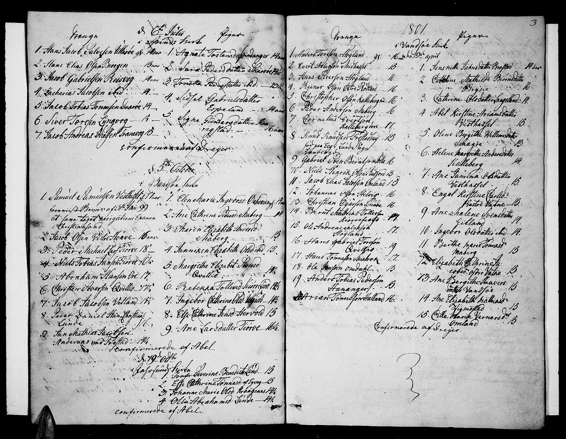 Lista sokneprestkontor, AV/SAK-1111-0027/F/Fa/L0006: Parish register (official) no. A 6, 1800-1815, p. 3