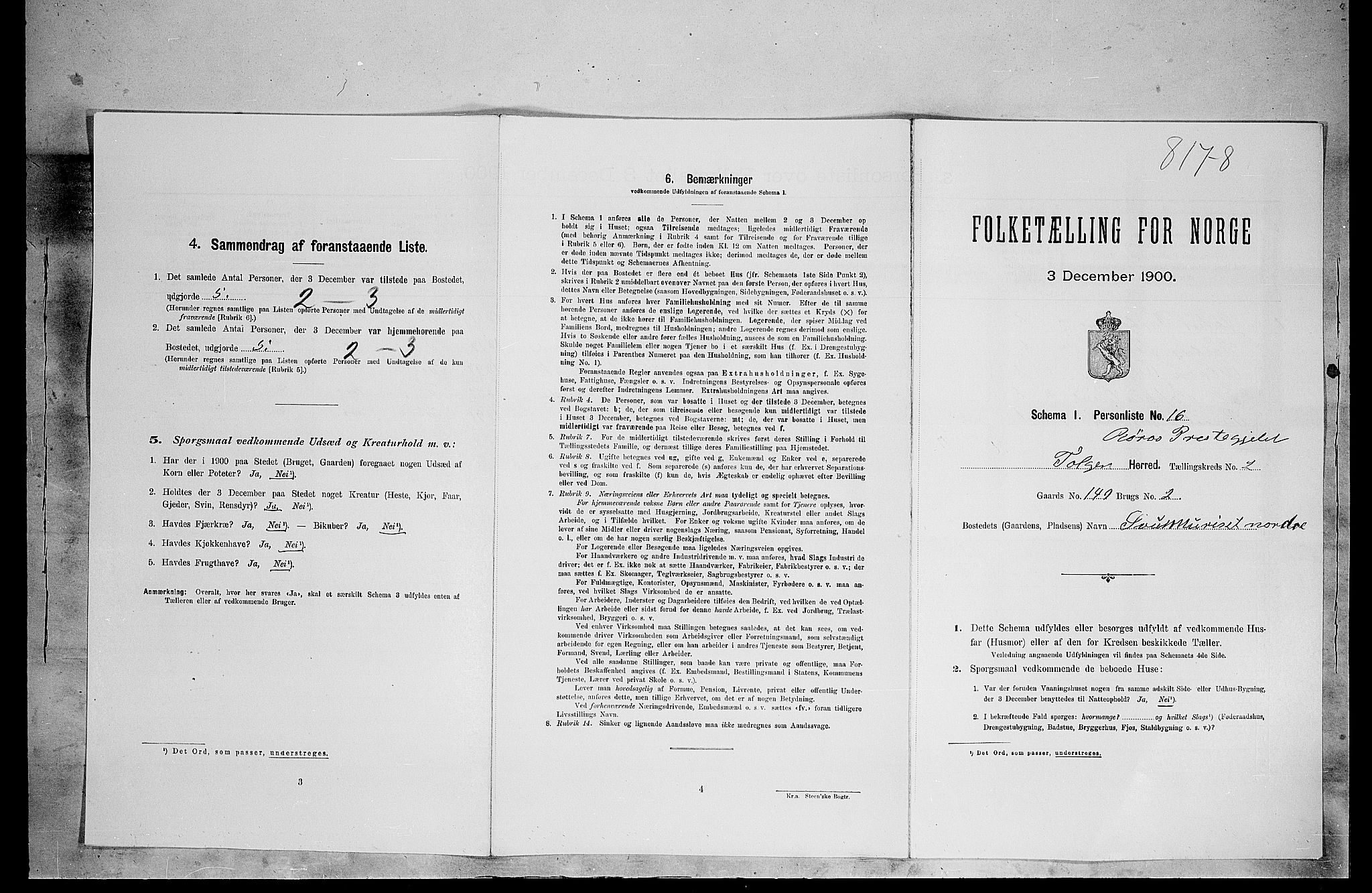 SAH, 1900 census for Tolga, 1900, p. 729