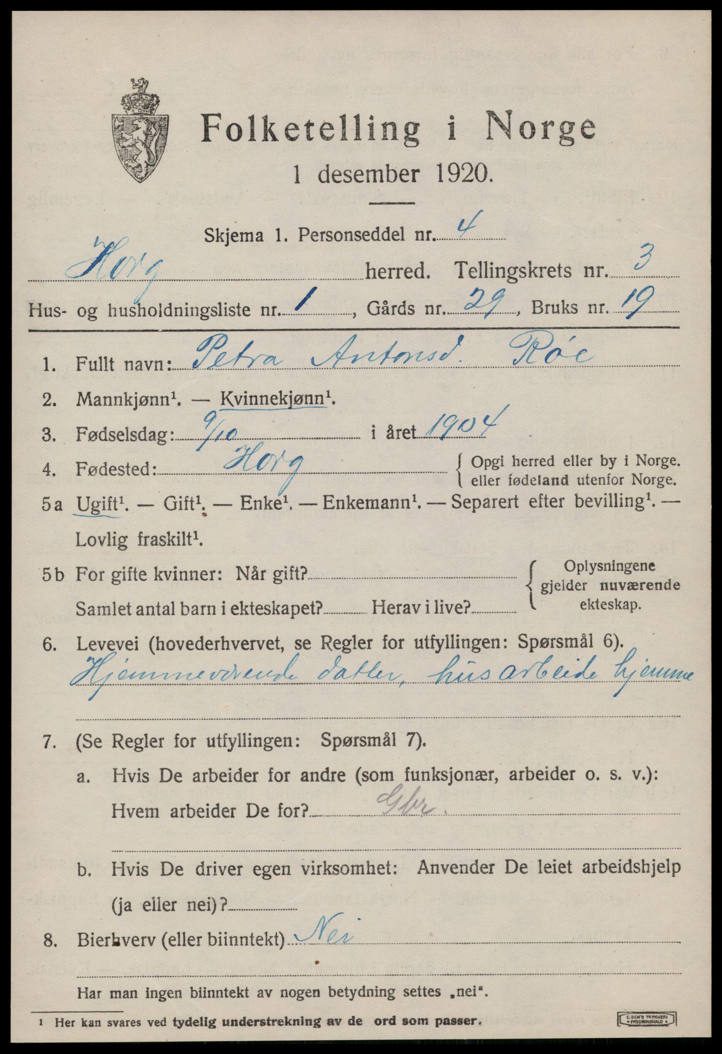 SAT, 1920 census for Horg, 1920, p. 2324