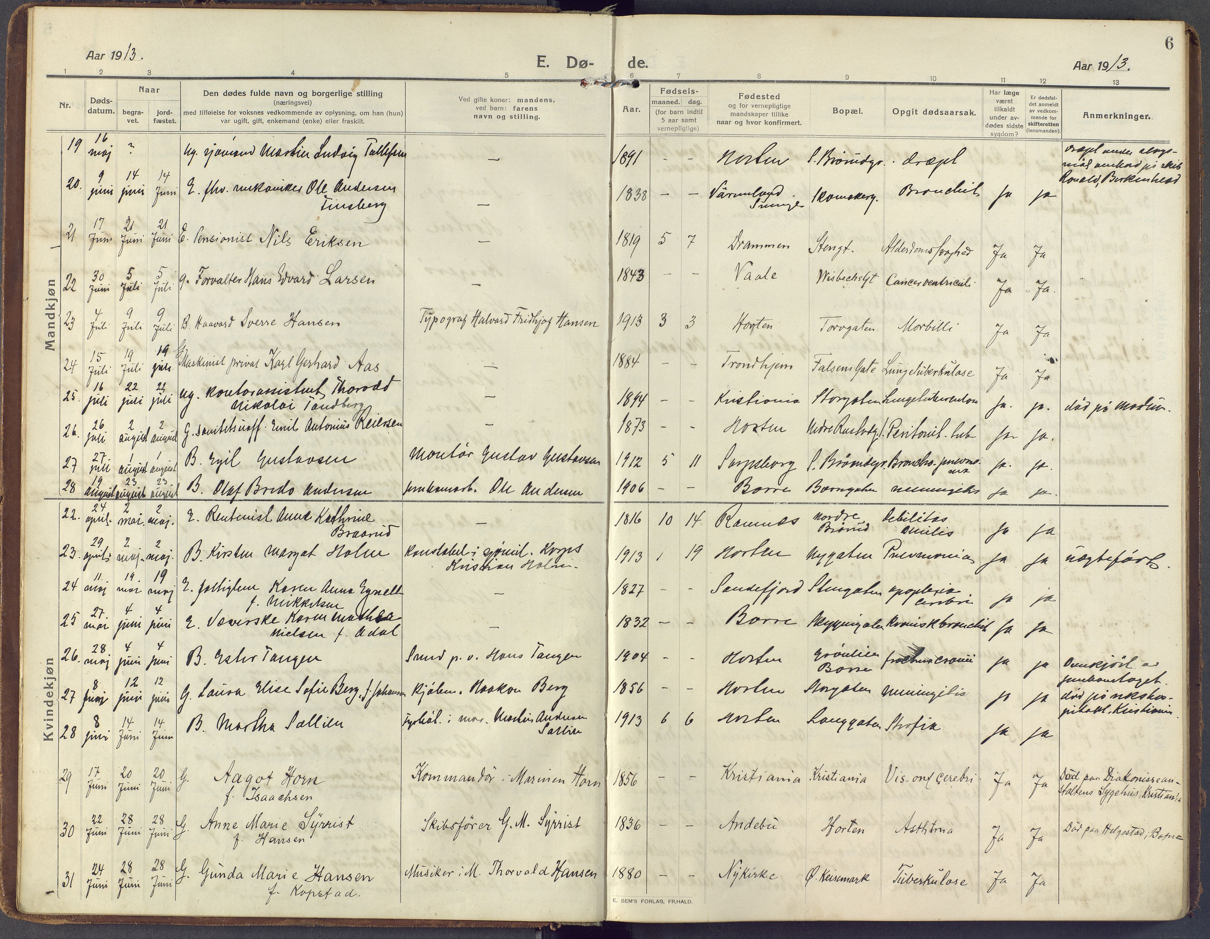 Horten kirkebøker, AV/SAKO-A-348/F/Fa/L0007: Parish register (official) no. 7, 1913-1926, p. 6