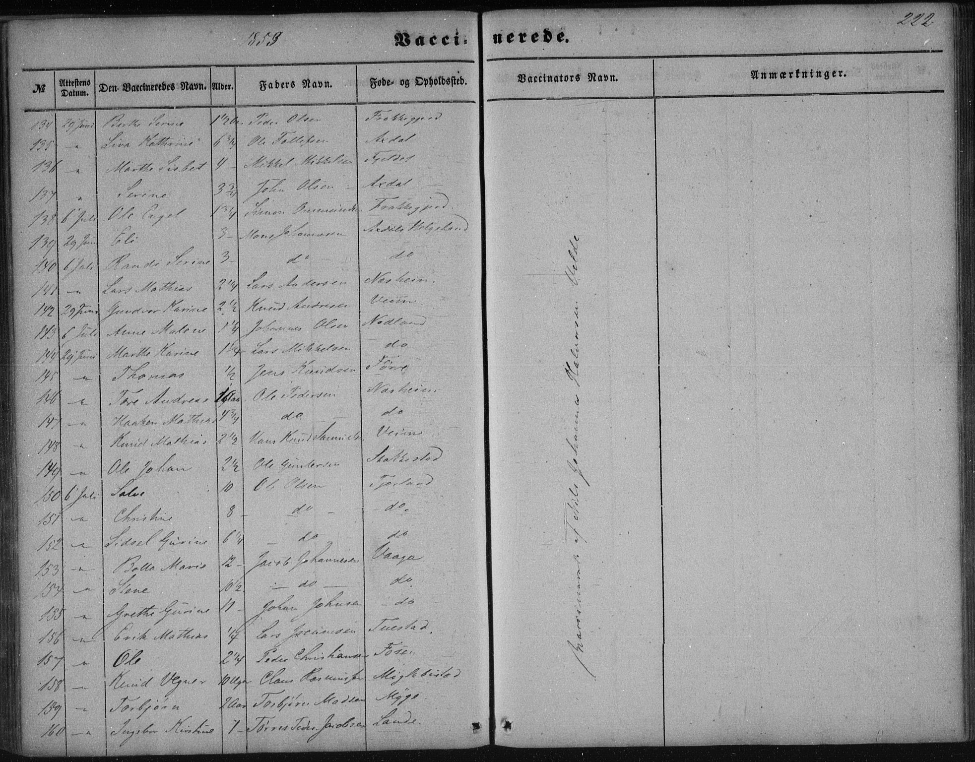 Avaldsnes sokneprestkontor, AV/SAST-A -101851/H/Ha/Haa/L0009: Parish register (official) no. A 9, 1853-1865, p. 222