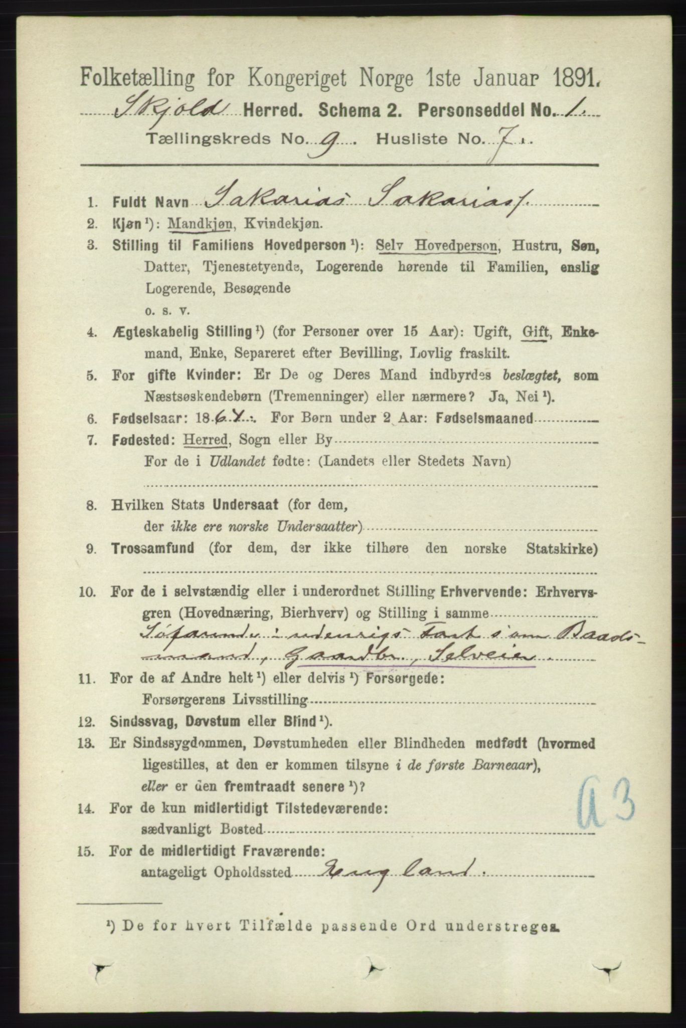 RA, 1891 census for 1154 Skjold, 1891, p. 1815