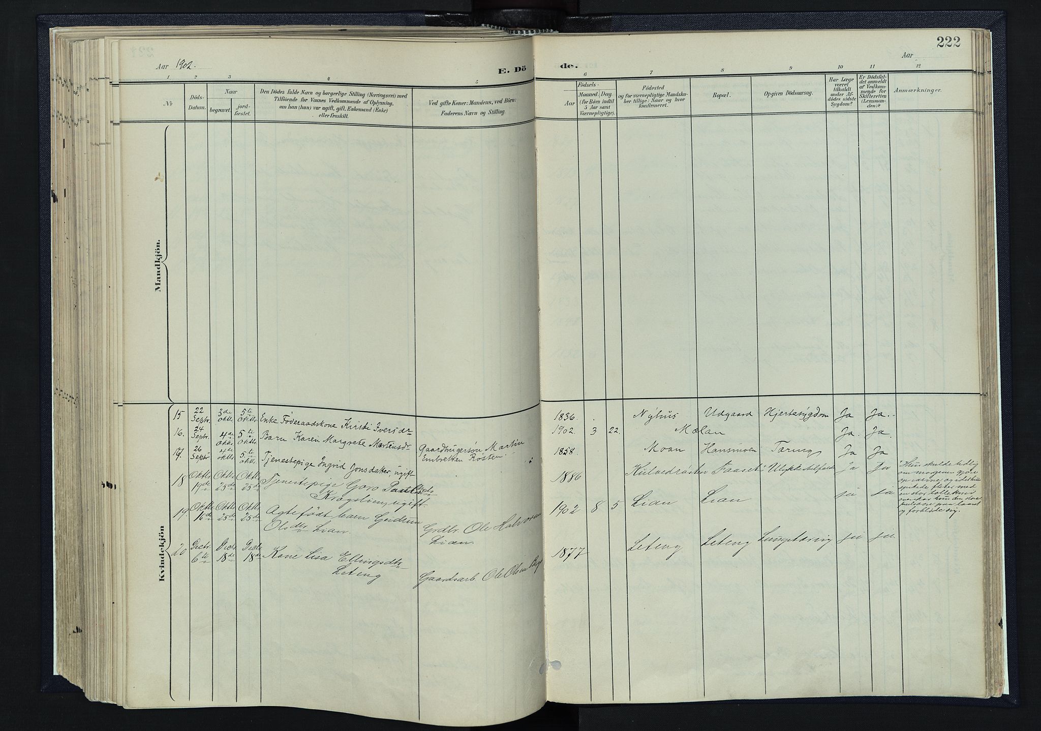 Tynset prestekontor, AV/SAH-PREST-058/H/Ha/Haa/L0025: Parish register (official) no. 25, 1900-1914, p. 222