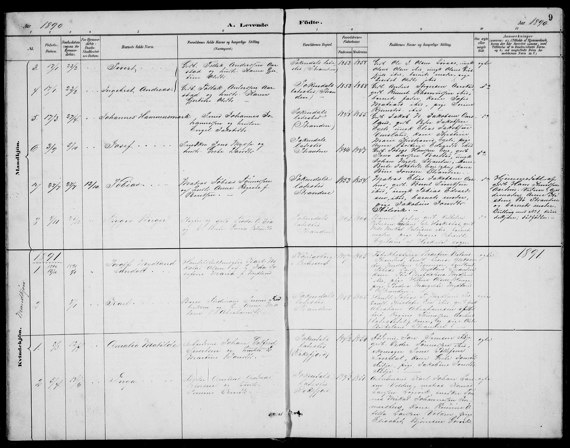 Sokndal sokneprestkontor, SAST/A-101808: Parish register (copy) no. B 5, 1887-1934, p. 9