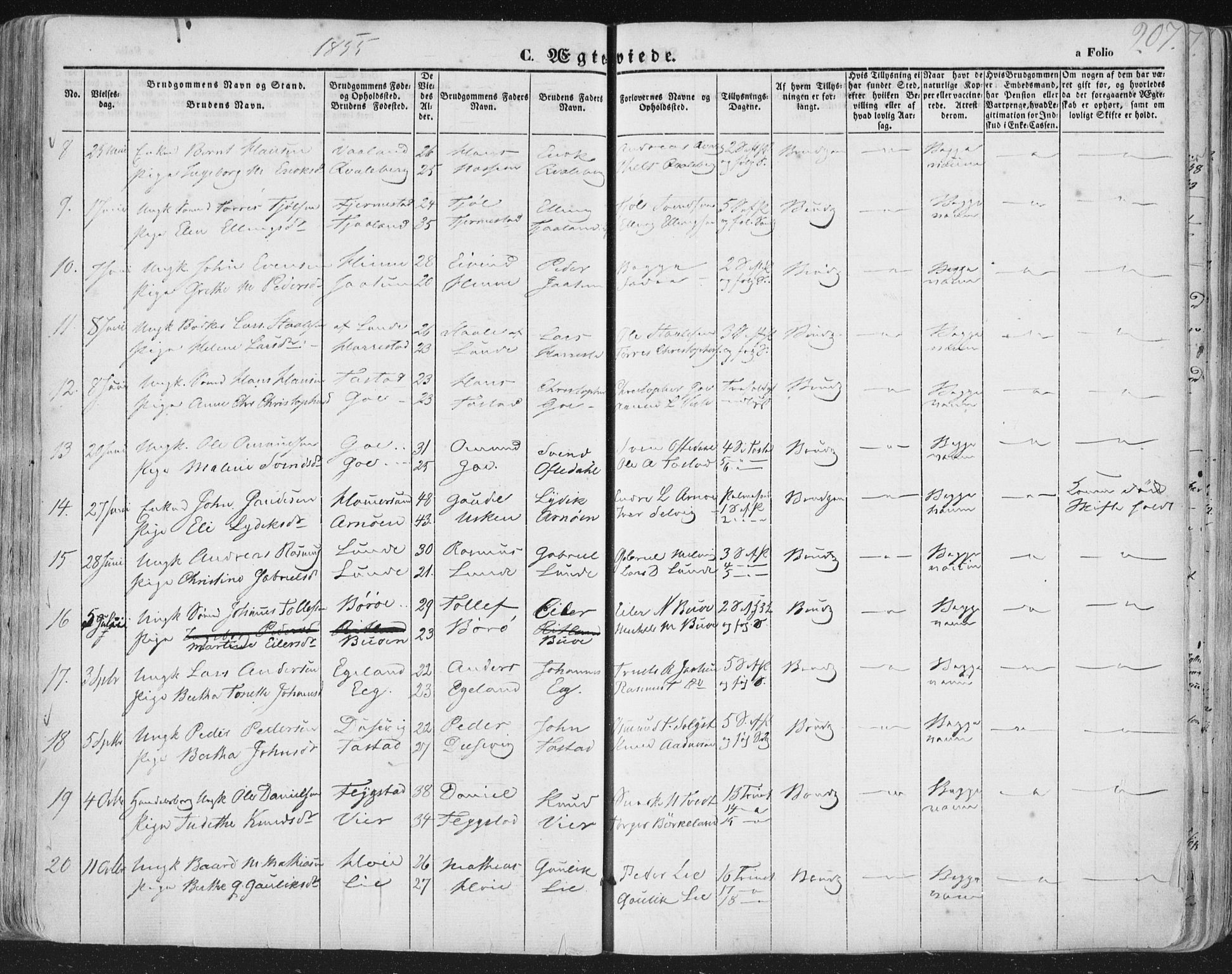 Hetland sokneprestkontor, AV/SAST-A-101826/30/30BA/L0002: Parish register (official) no. A 2, 1849-1869, p. 207