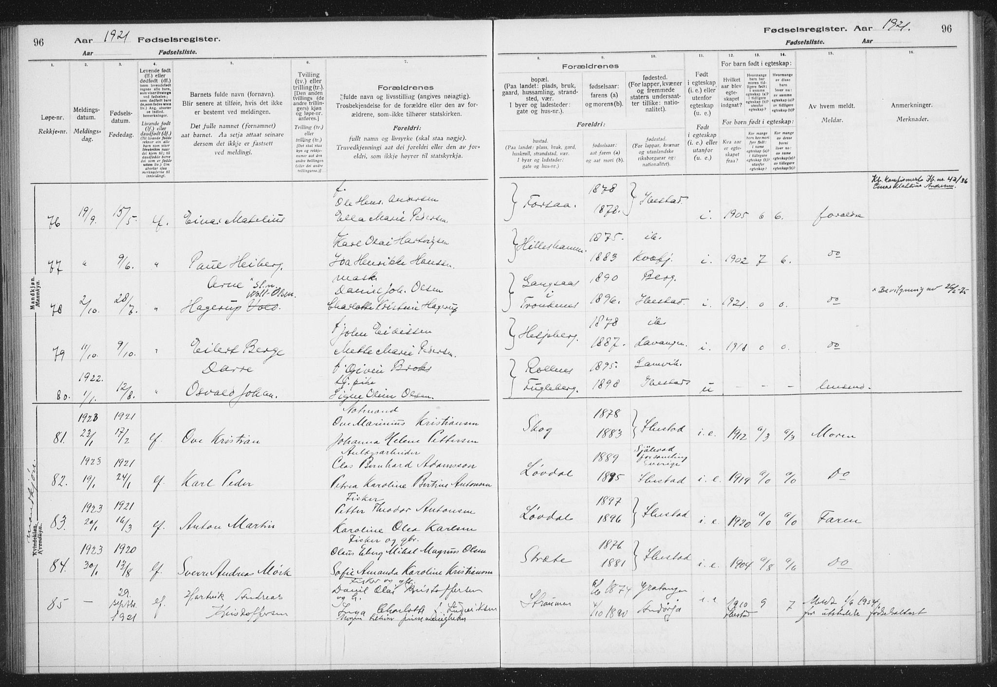 Ibestad sokneprestembete, SATØ/S-0077/I/Ic/L0061: Birth register no. 61, 1917-1929, p. 96