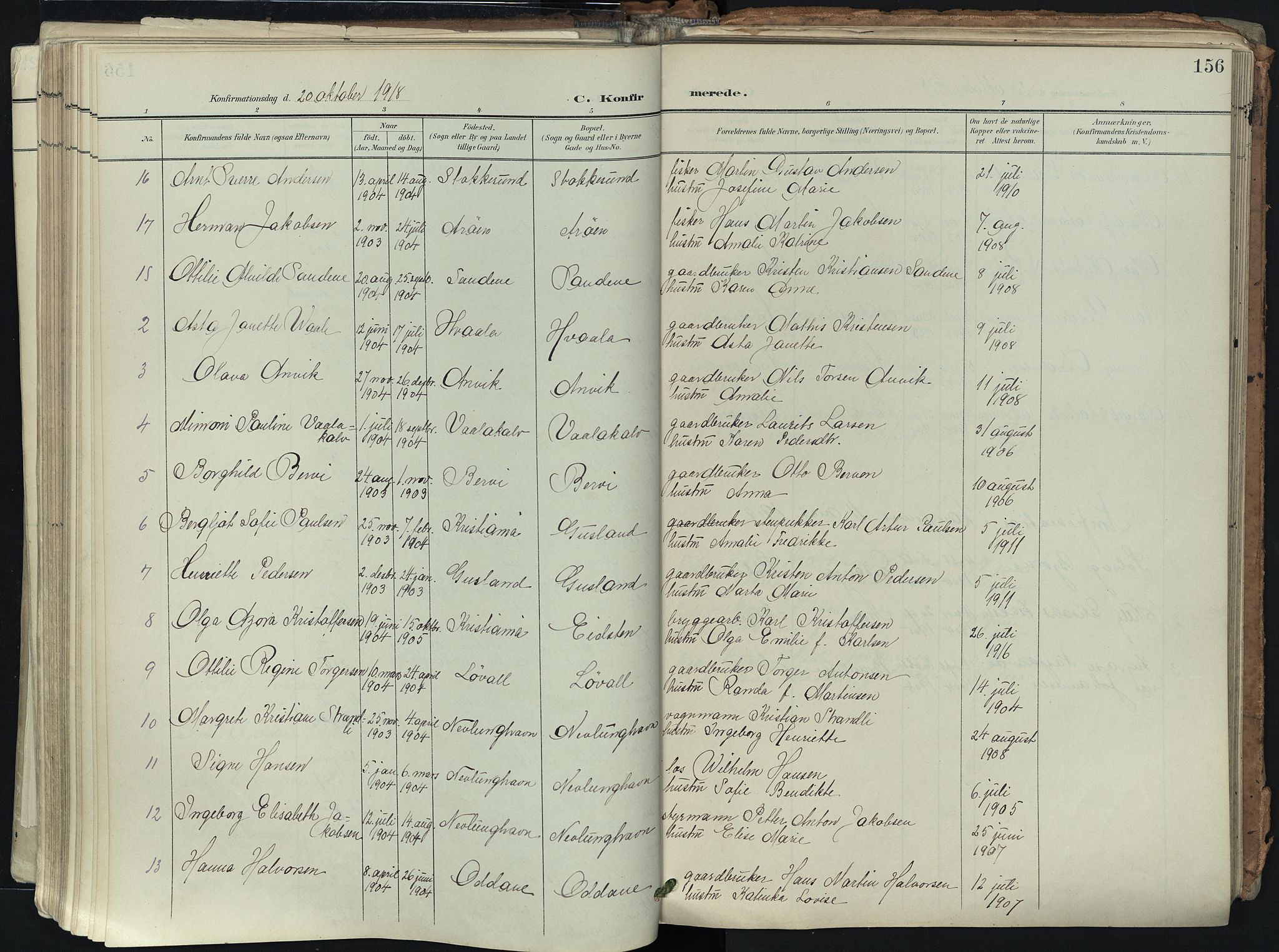 Brunlanes kirkebøker, SAKO/A-342/F/Fb/L0003: Parish register (official) no. II 3, 1900-1922, p. 156