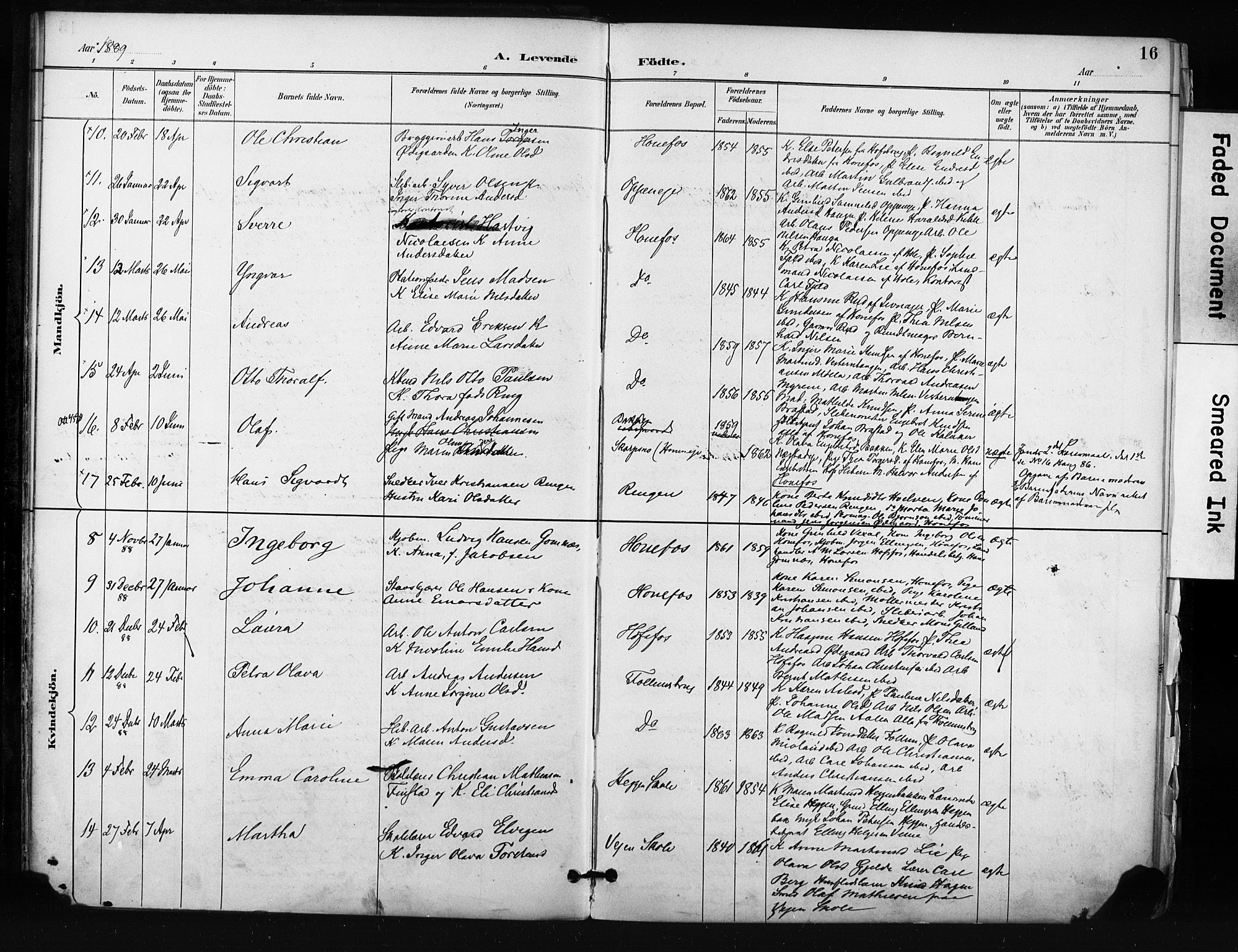 Hønefoss kirkebøker, AV/SAKO-A-609/F/Fa/L0002: Parish register (official) no. 2, 1887-1906, p. 16