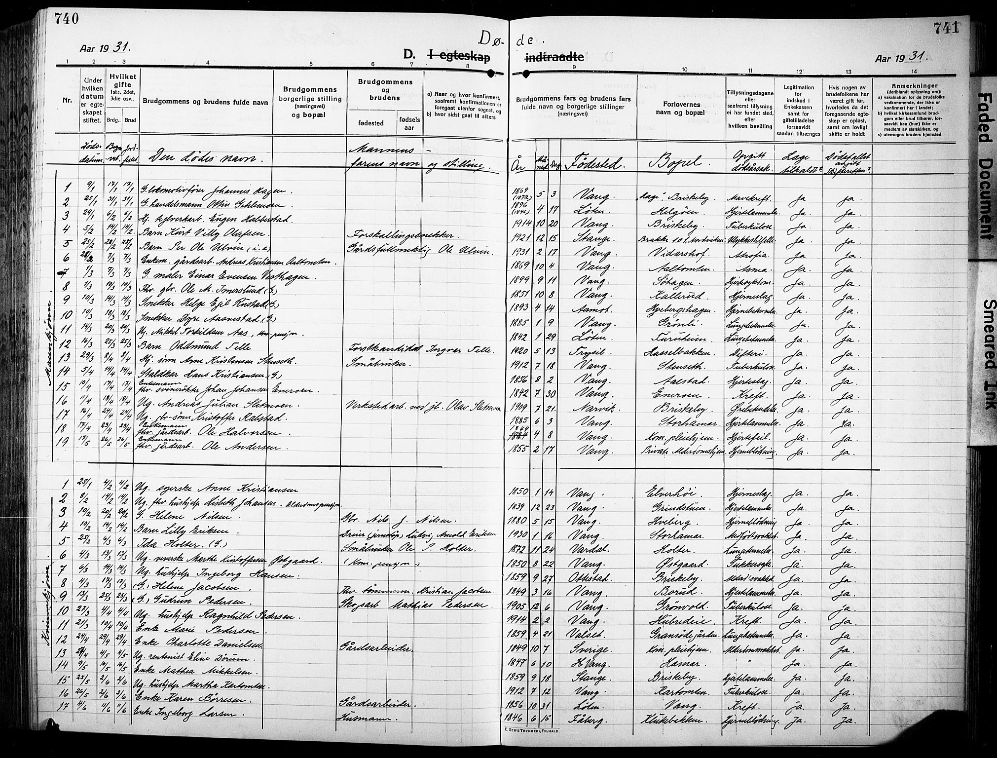 Vang prestekontor, Hedmark, AV/SAH-PREST-008/H/Ha/Hab/L0015: Parish register (copy) no. 15, 1915-1933, p. 740-741