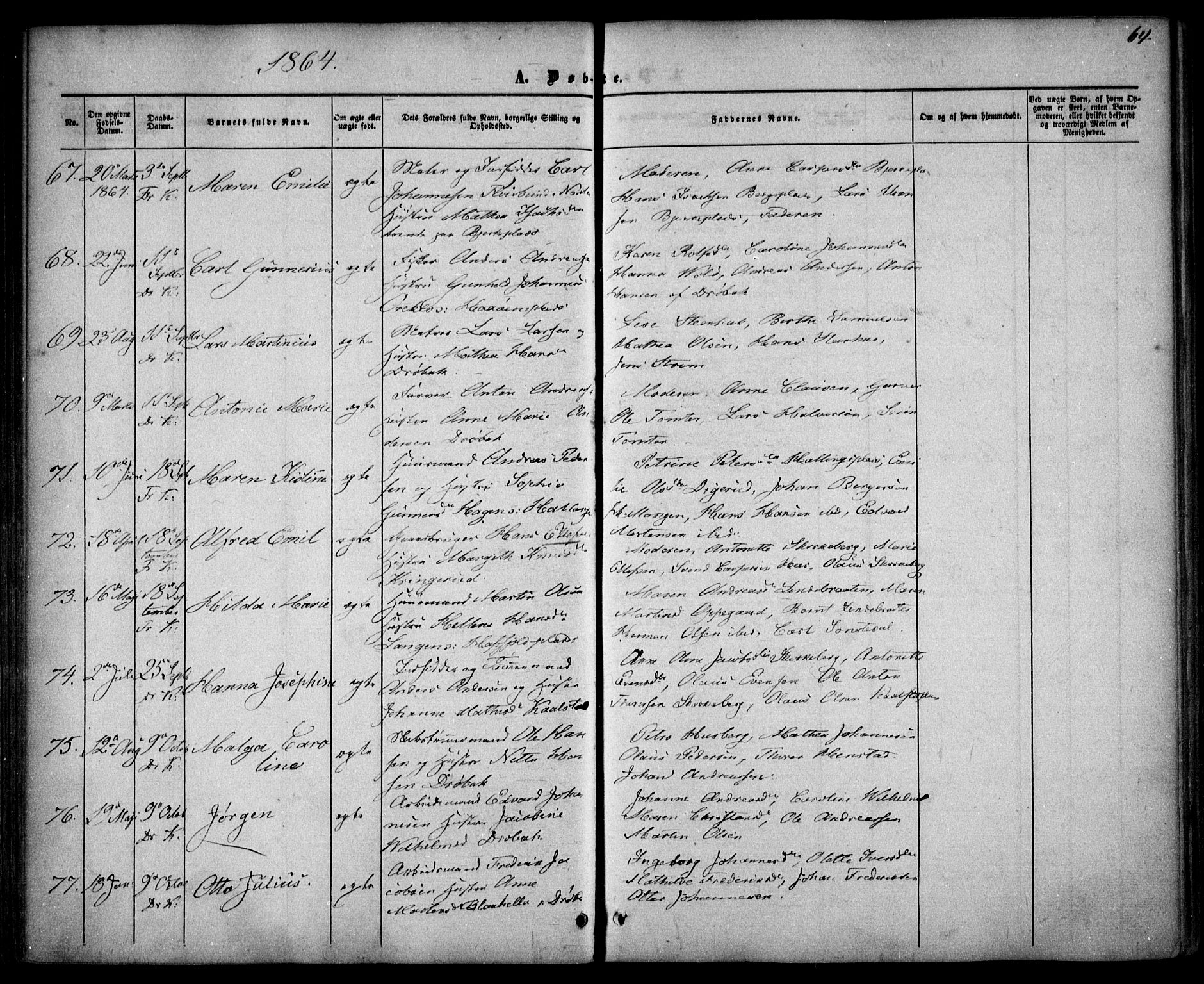 Drøbak prestekontor Kirkebøker, SAO/A-10142a/F/Fa/L0002: Parish register (official) no. I 2, 1858-1870, p. 64