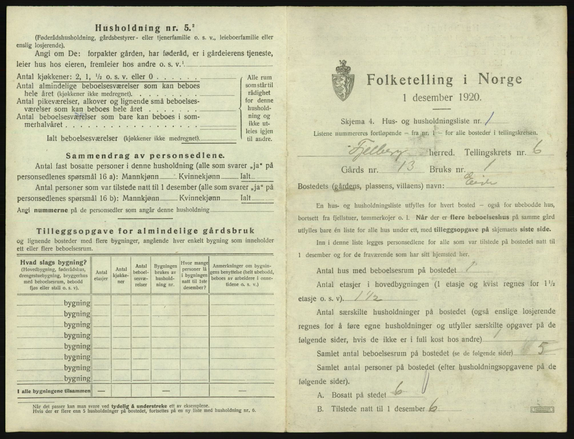 SAB, 1920 census for Fjelberg, 1920, p. 312