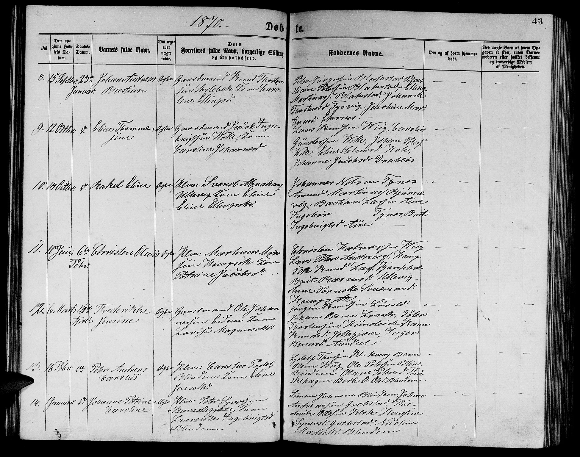 Ministerialprotokoller, klokkerbøker og fødselsregistre - Møre og Romsdal, AV/SAT-A-1454/523/L0338: Parish register (copy) no. 523C01, 1865-1877, p. 43